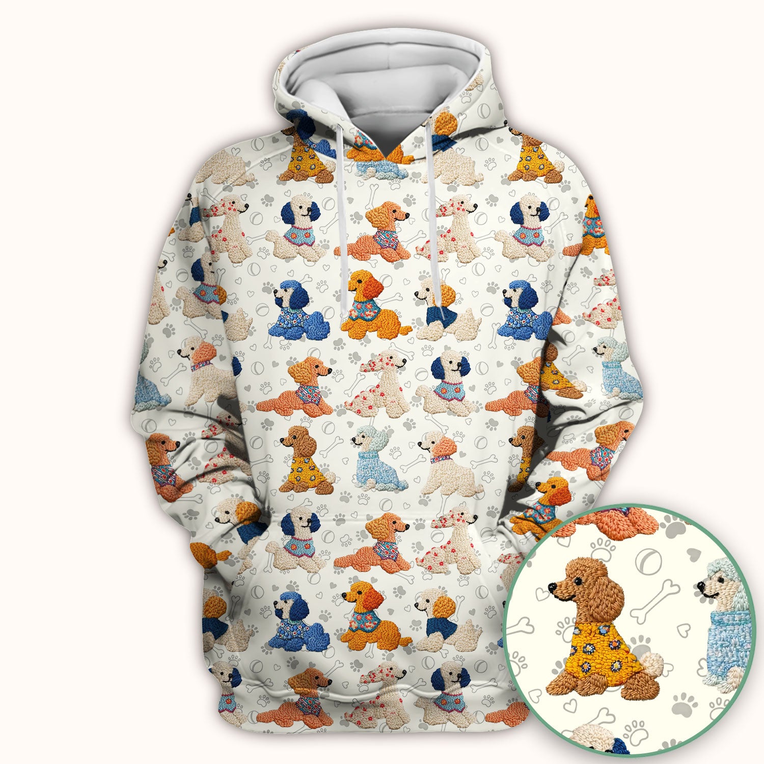 Cute Colorful Poodle Pattern Scrub Top, Comfortable Scrubs for Nurses
