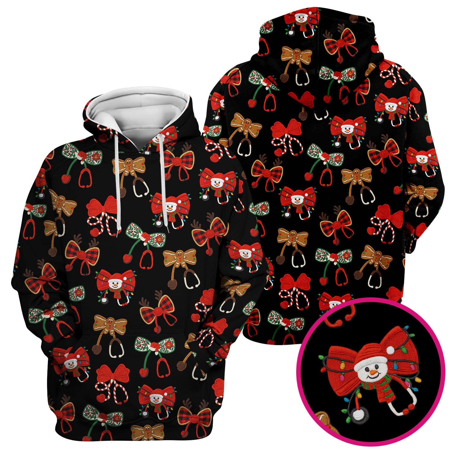Christmas Stethoscope Bow Nurse Scrub Top, Xmas Pattern Scrub Shirt, Holiday Nursing Uniform