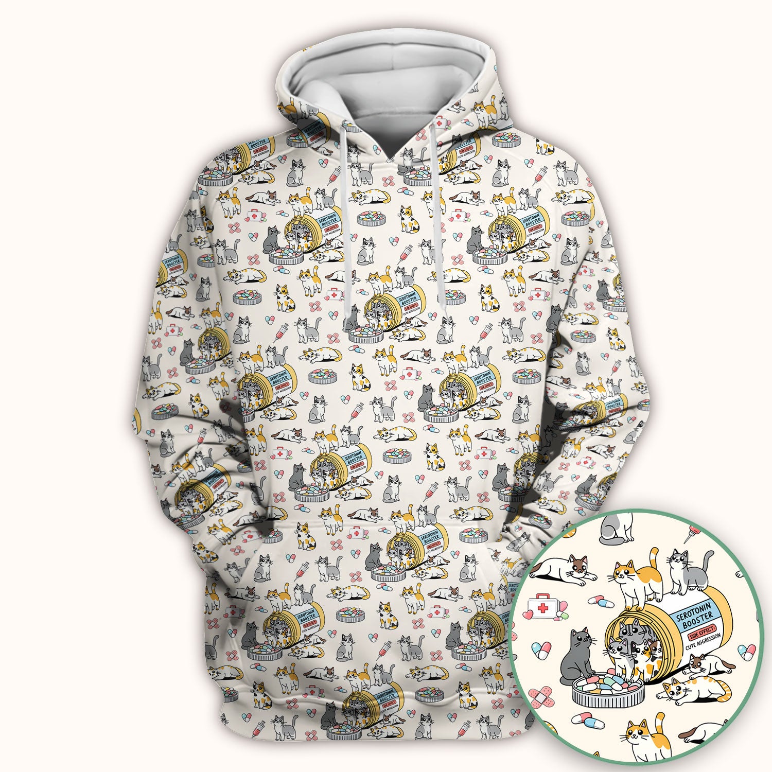 Cute Cat Serotonin Booster Pattern Scrub Top, Comfortable Scrubs for Nurses