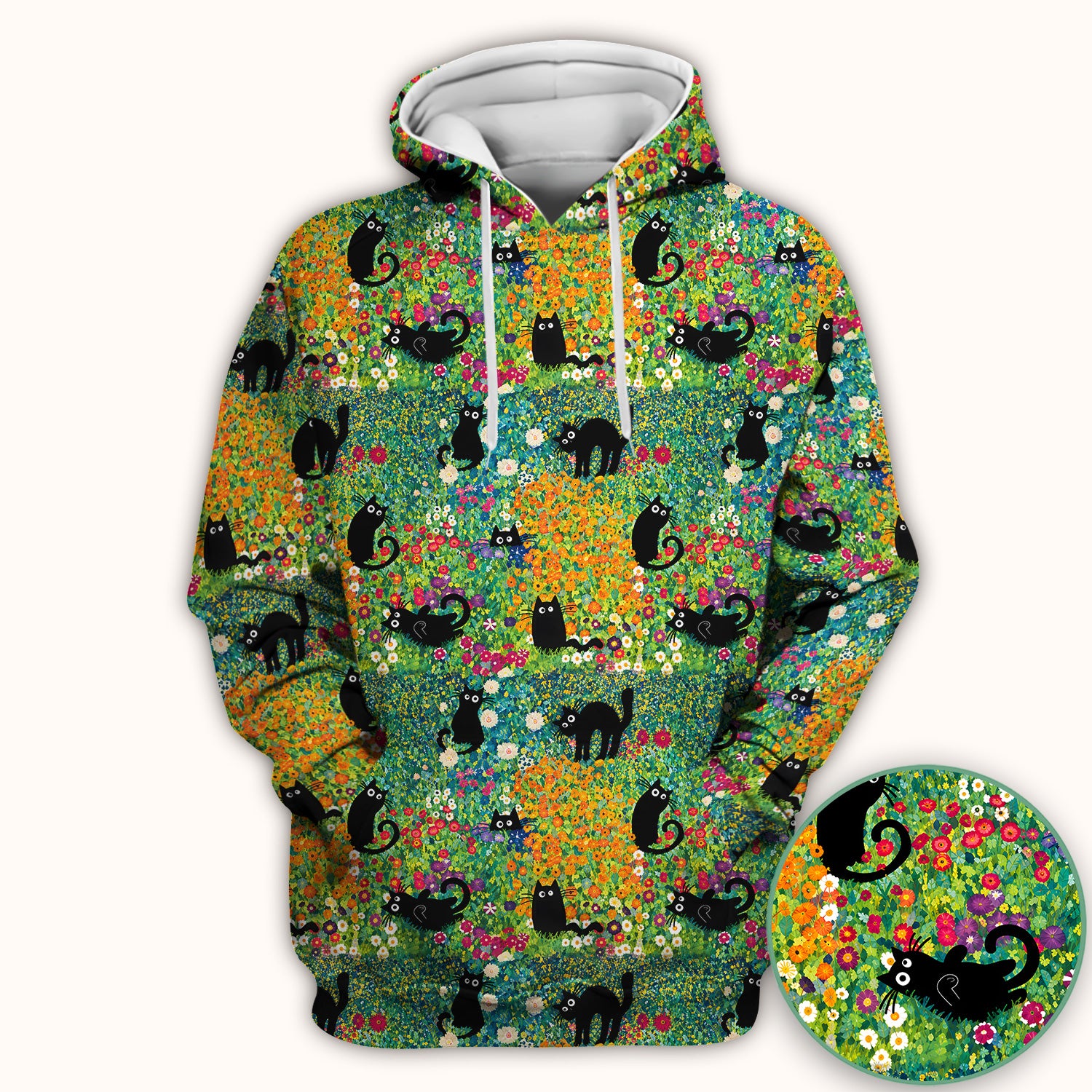 Black Cat Flower Garden Pattern Scrub Top for RN, CNA, Floral Medical Uniform