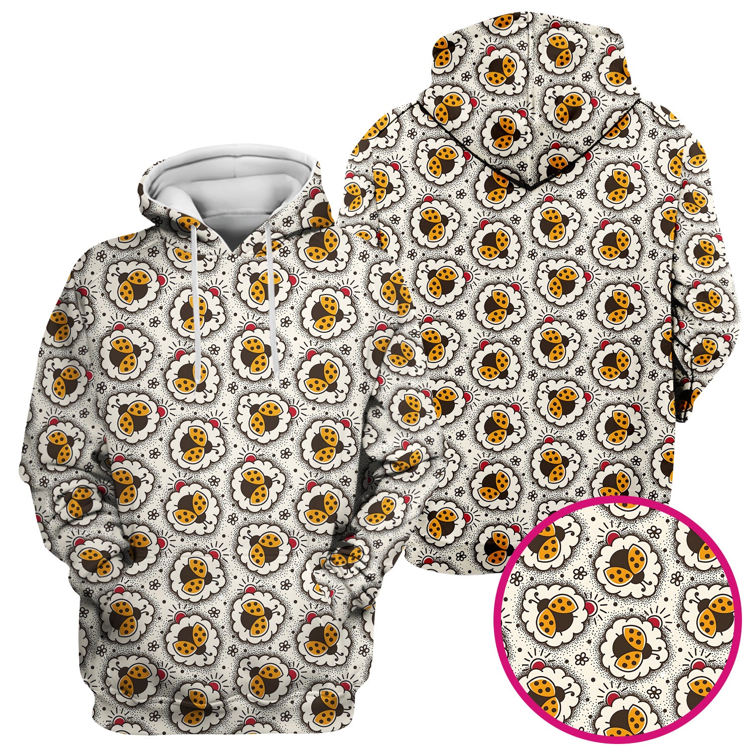 Cute Ladybug in Floral Frame Pattern Scrub Top, Breathable Fabrics Nursing Uniform