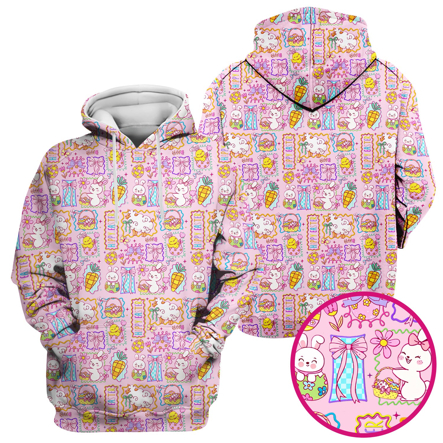 Cute Easter Bunny Egg and Bow Print Scrub Top, Breathable Fabrics Nursing Uniform