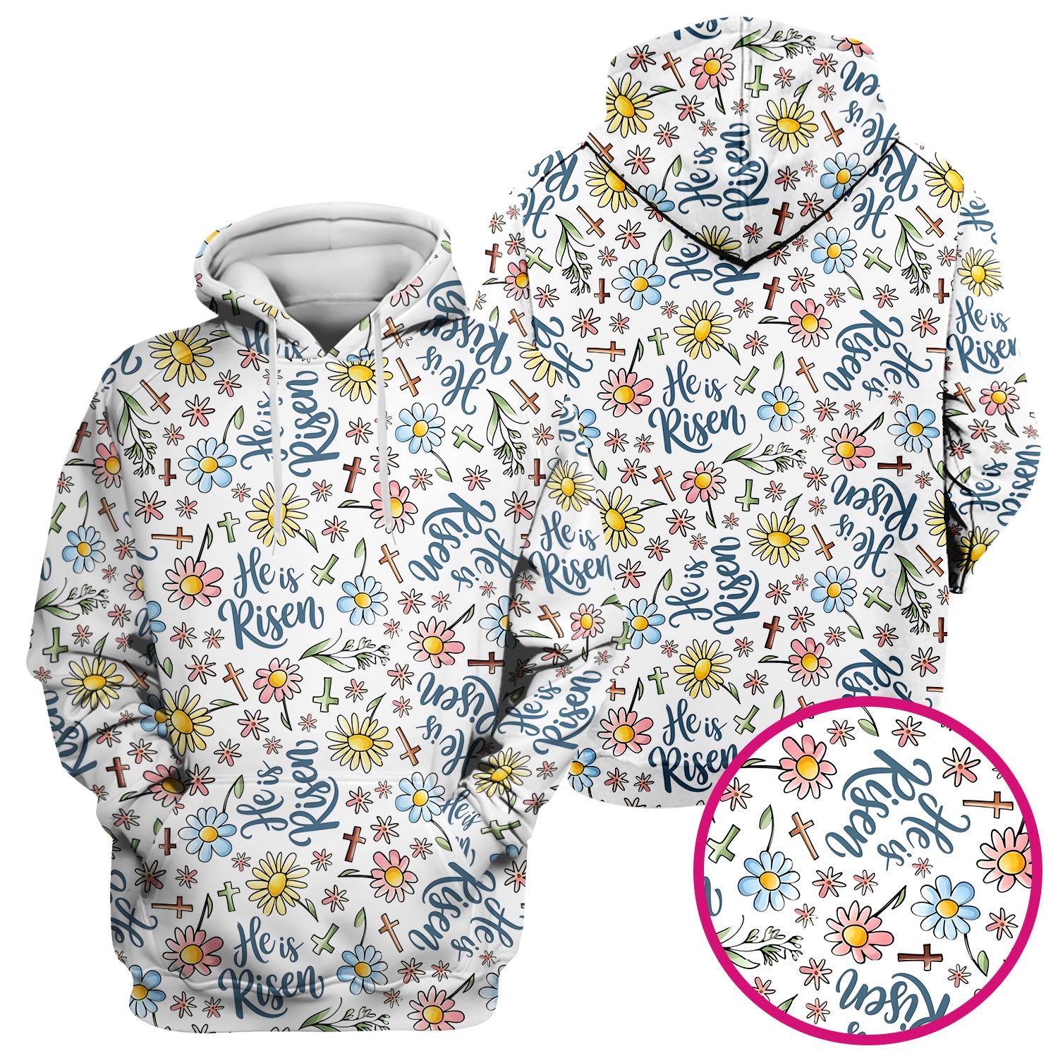 He Is Risen Cross Flower Pattern Scrub Top, Comfortable Scrubs For Nurses