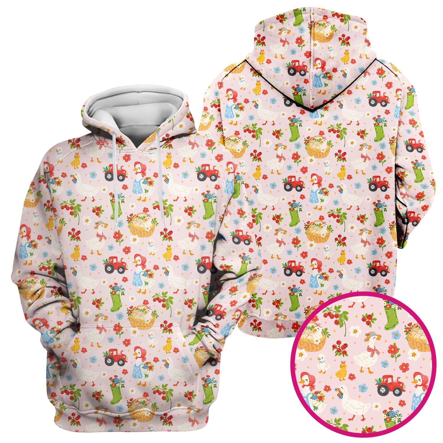 Farm Duck Chicken Tractor Flower Basket Scrub Top, Breathable Fabrics Nursing Uniform