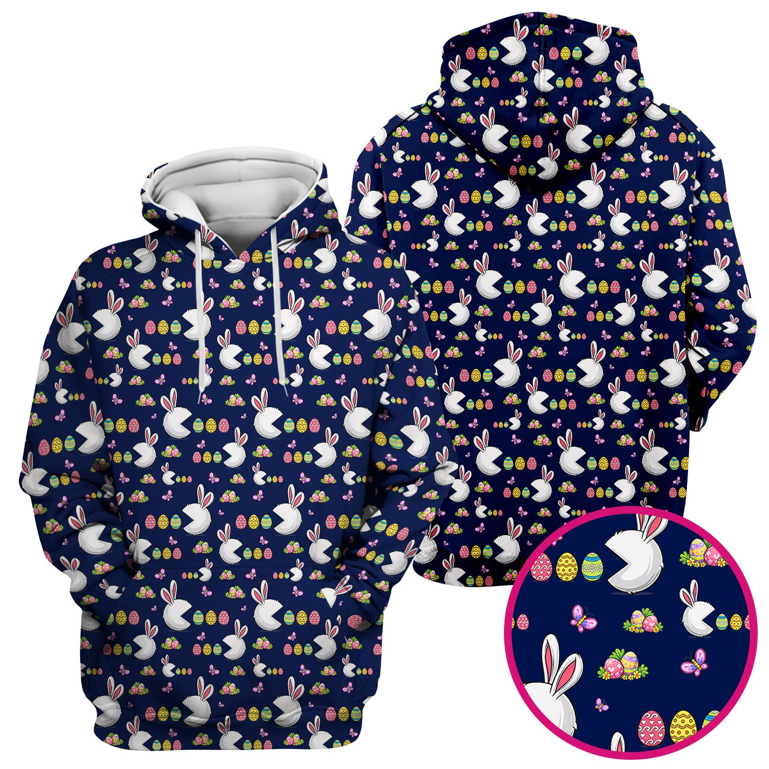 Easter Bunny and Colorful Eggs Print Scrub Top, Breathable Fabrics Nursing Uniform