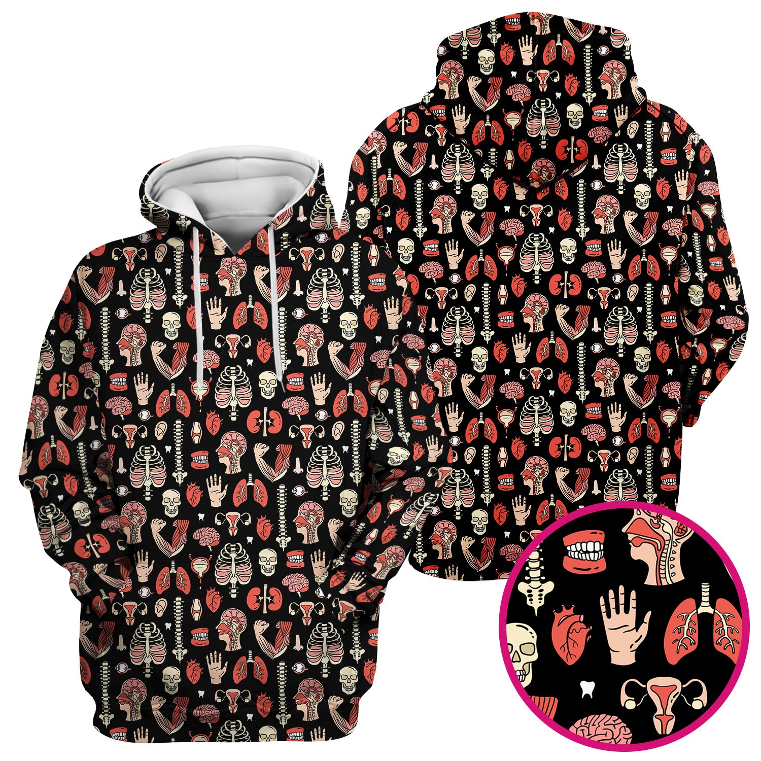 Human Anatomy Body Parts Pattern Scrubs Top, Comfortable Scrubs for Nurses