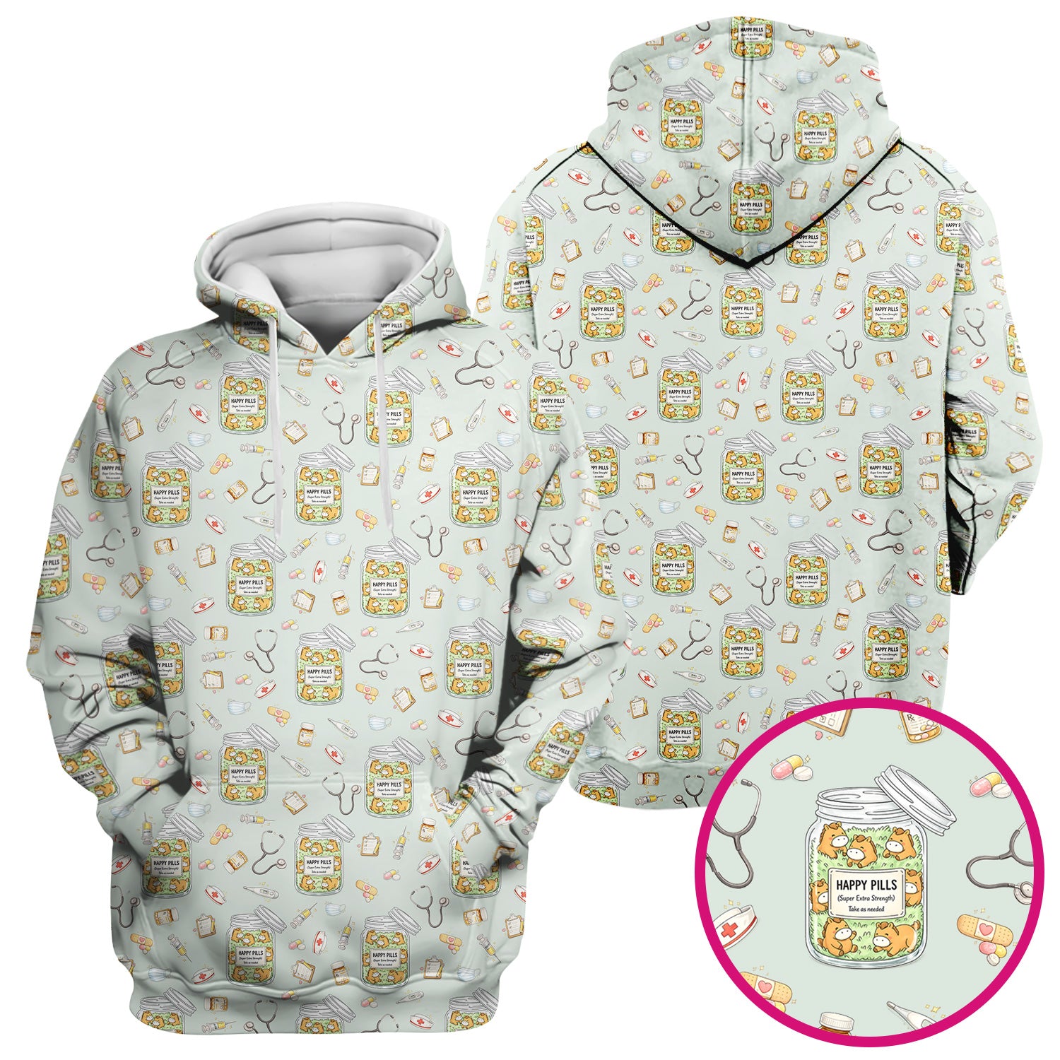 Happy Pills Horse Medical Print Nurse Scrub Top, Comfortable Scrubs for Nurses