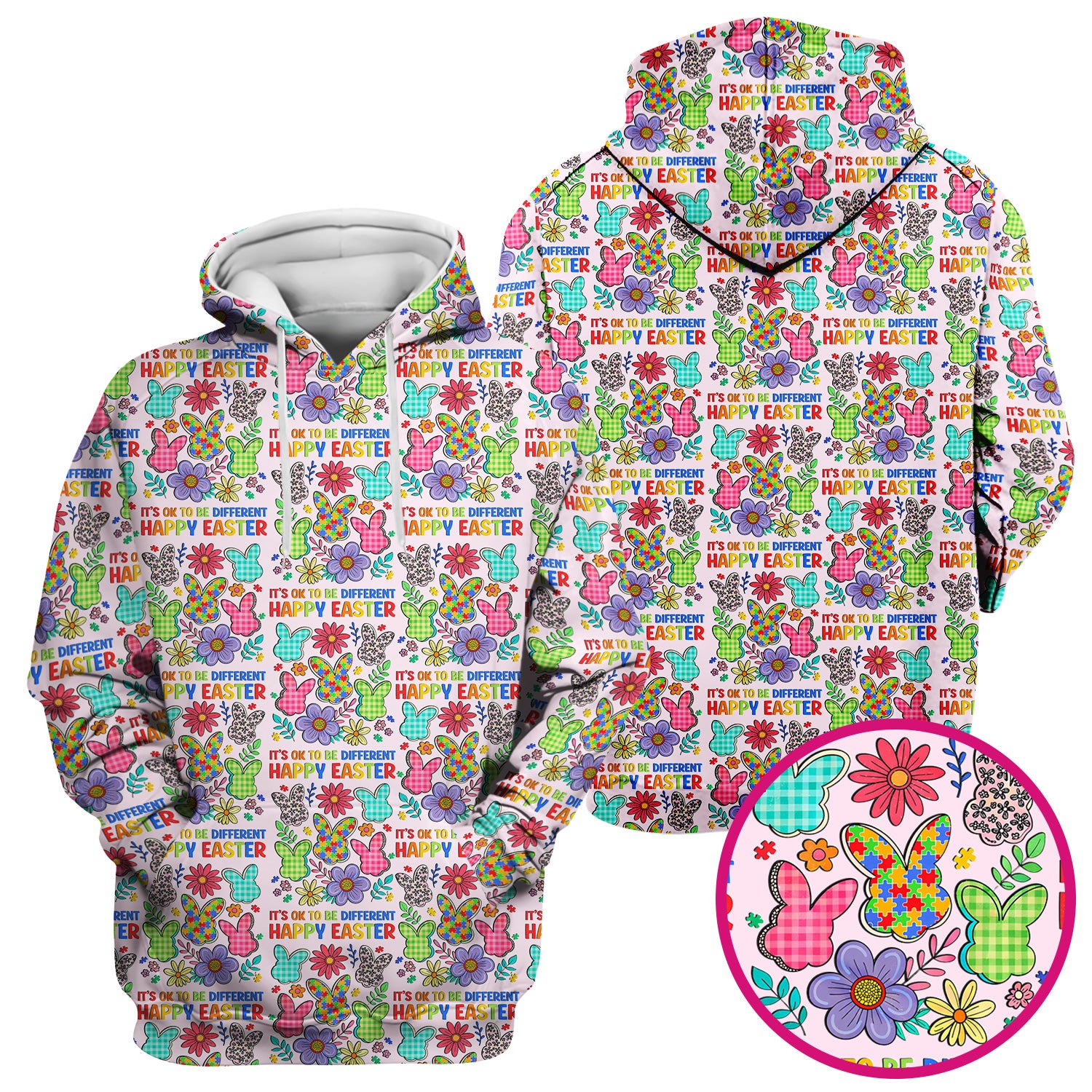 Happy Easter Bunny Floral Print Scrub Top, Breathable Fabrics Nursing Uniform