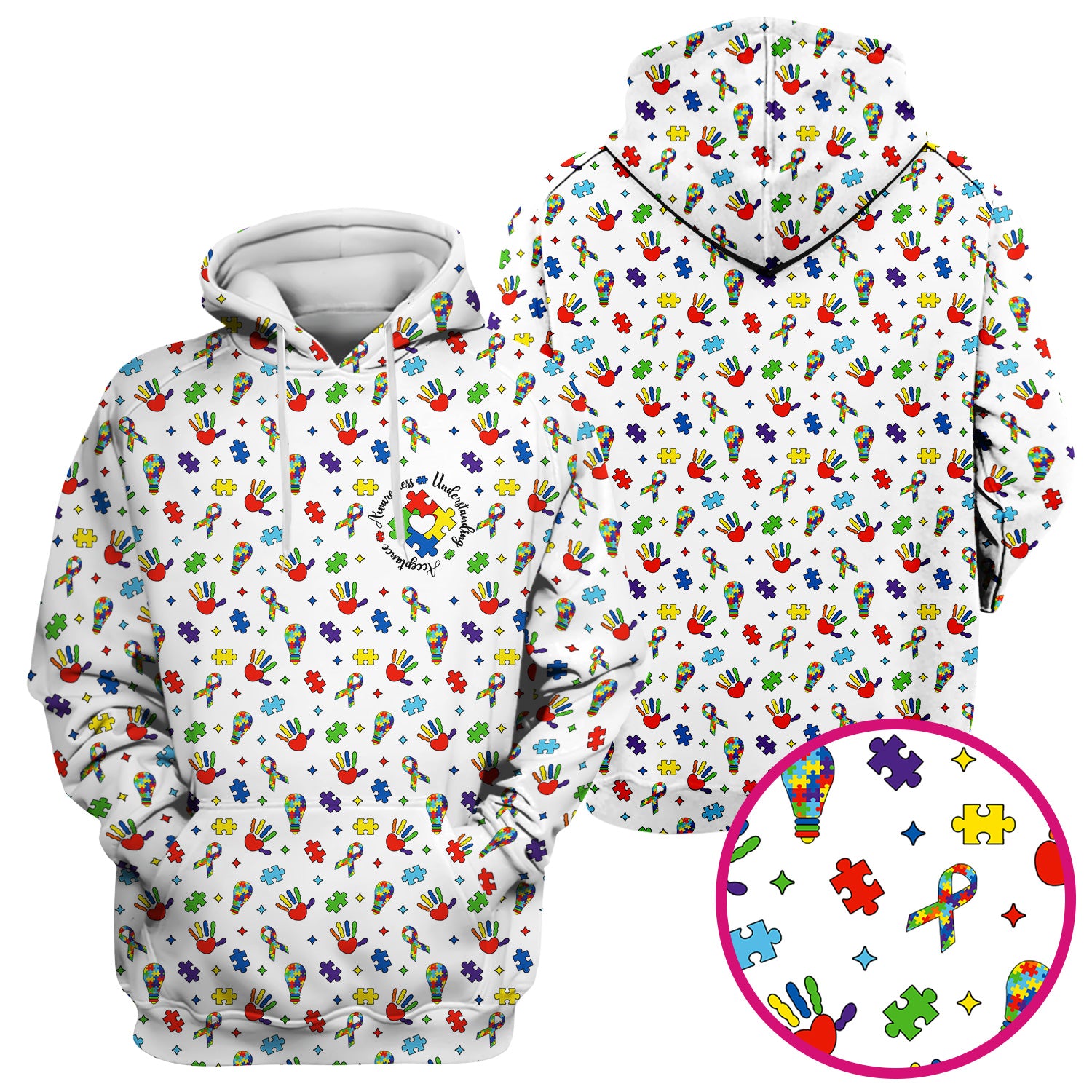 Autism Awareness Colorful Puzzle Pattern Scrub Top, Comfortable Scrubs for Nurses
