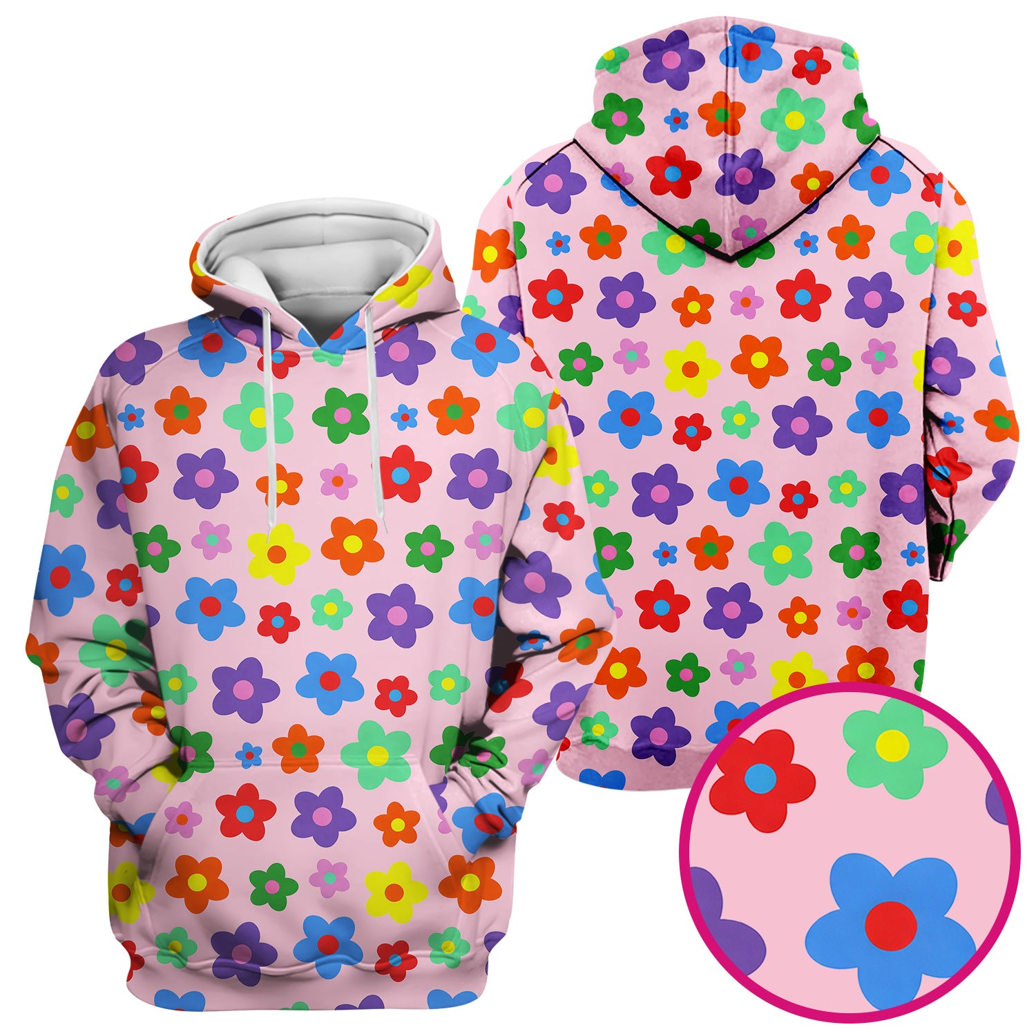 Colorful Retro Flower Pattern Print Scrub Top, Breathable Fabrics Nursing Uniform