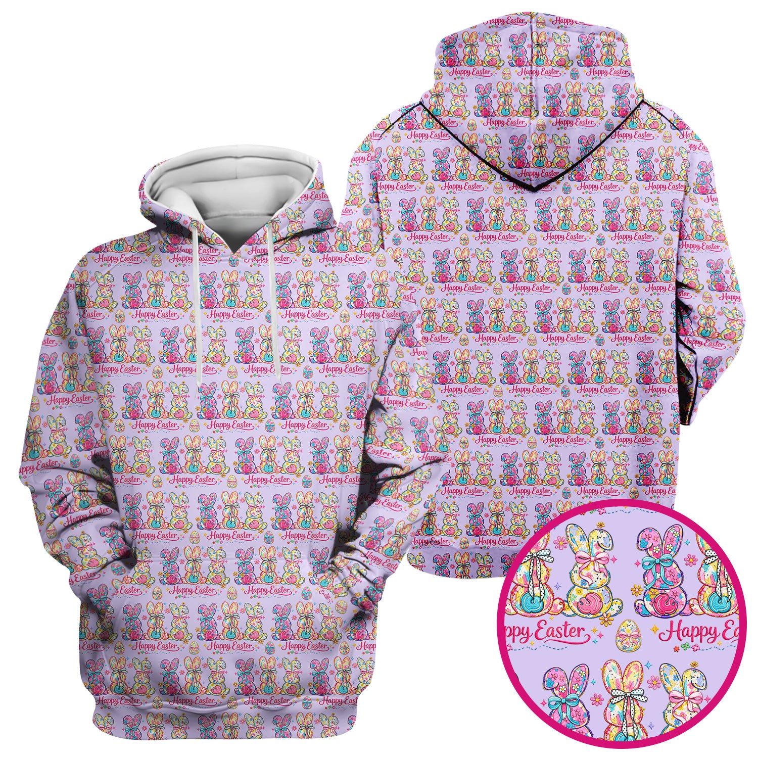 Pink Happy Easter Bunny Pattern Scrub Top, Comfortable Scrubs for Nurses