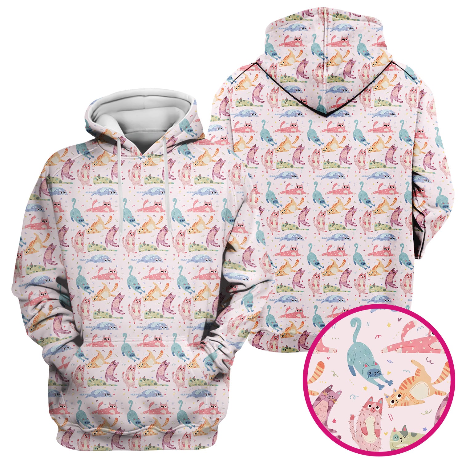 Funny Pastel Cat Pattern Medical Scrub Top, Breathable Fabrics Nursing Uniform