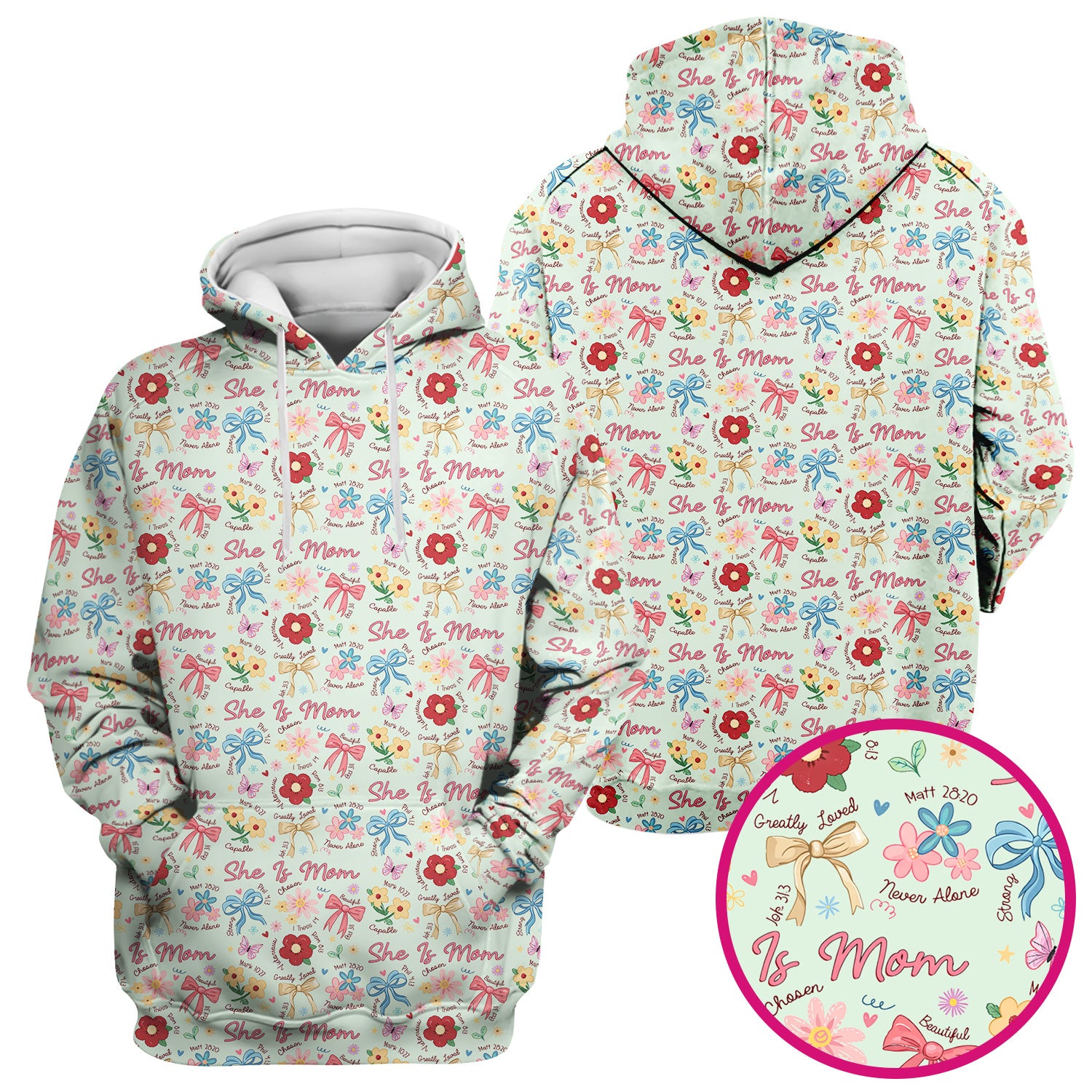 She Is Mom Floral Bow Pattern Scrub Top, Comfortable Scrubs for Nurses