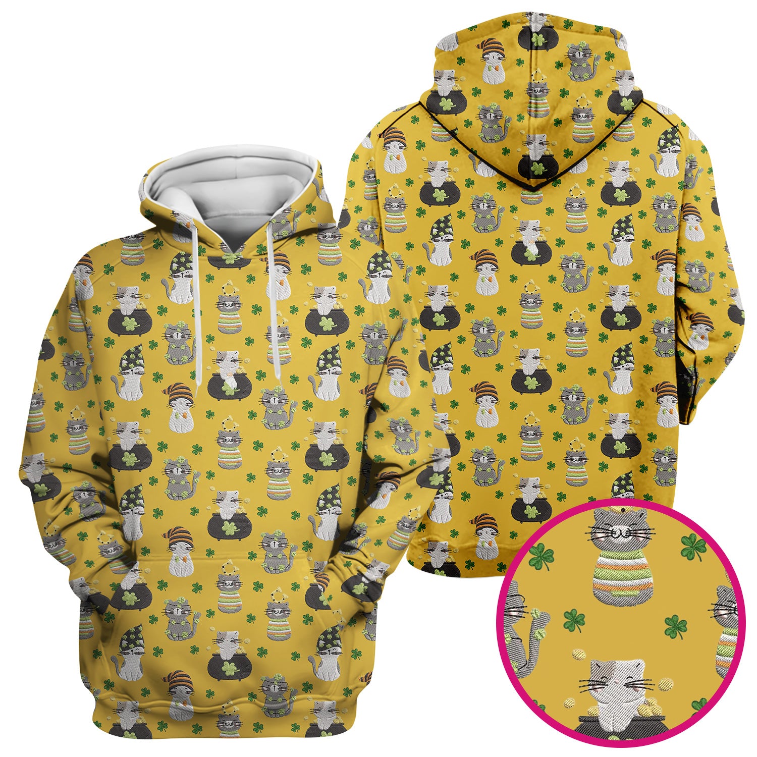 St. Patrick’s Day Scrub Top, Lucky Cat With Shamrock Pattern Shirt, Breathable Fabrics Nursing Uniform