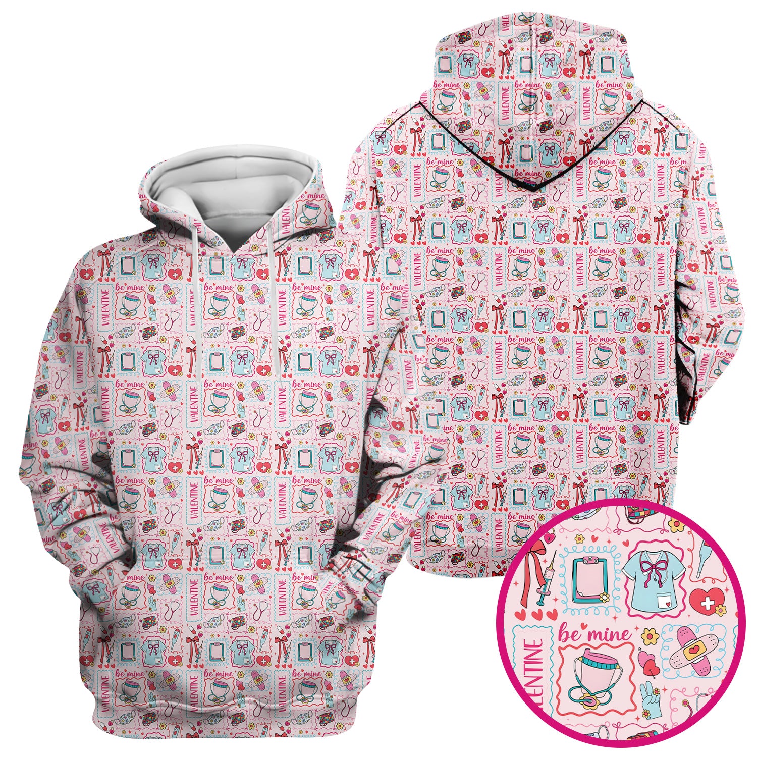 Valentine Medical Hearts Bandages Syringes Scrub Top, Comfortable Scrubs for Nurses