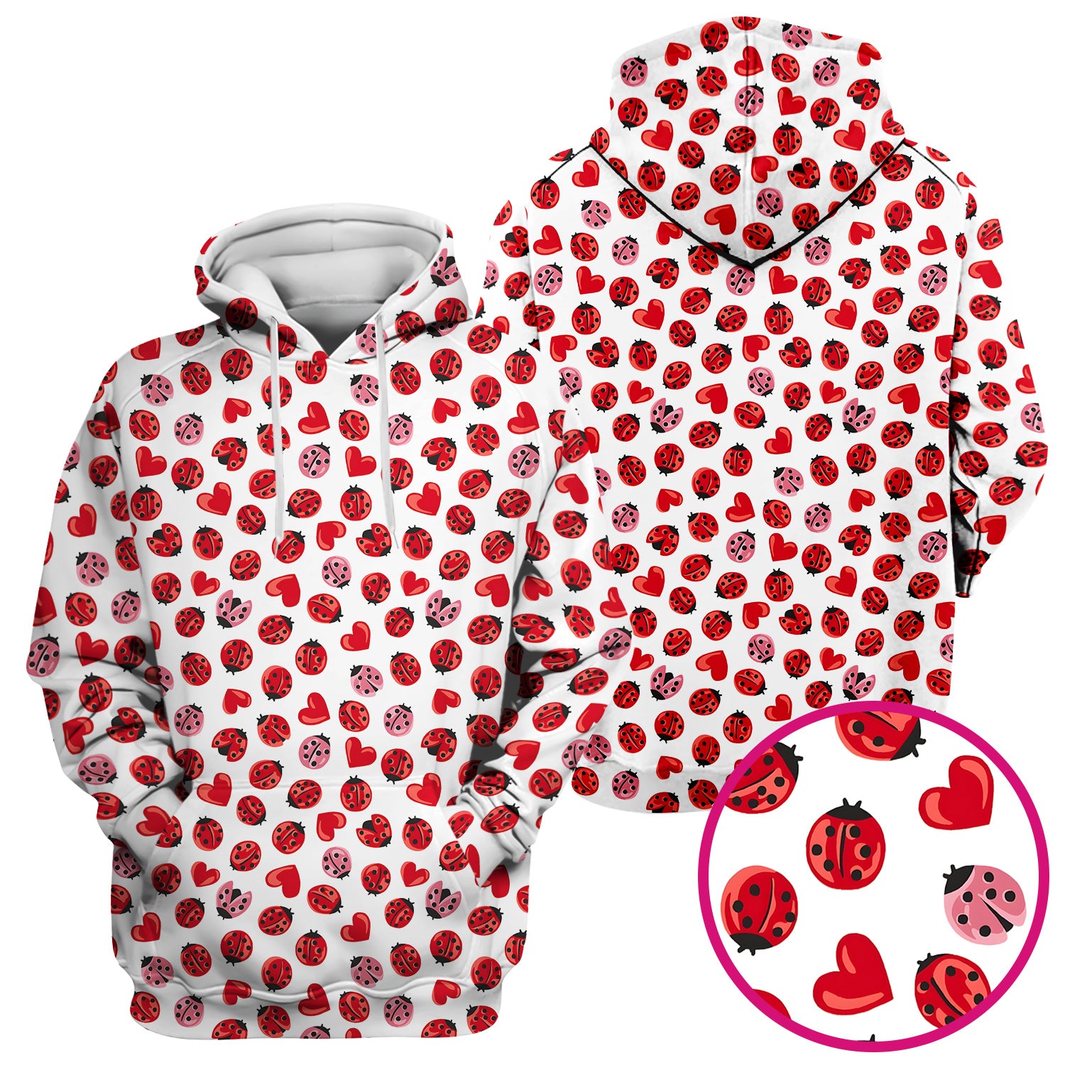 Cute Ladybug and Red Heart All Over Print Scrub Top, Comfortable Scrubs for Nurses
