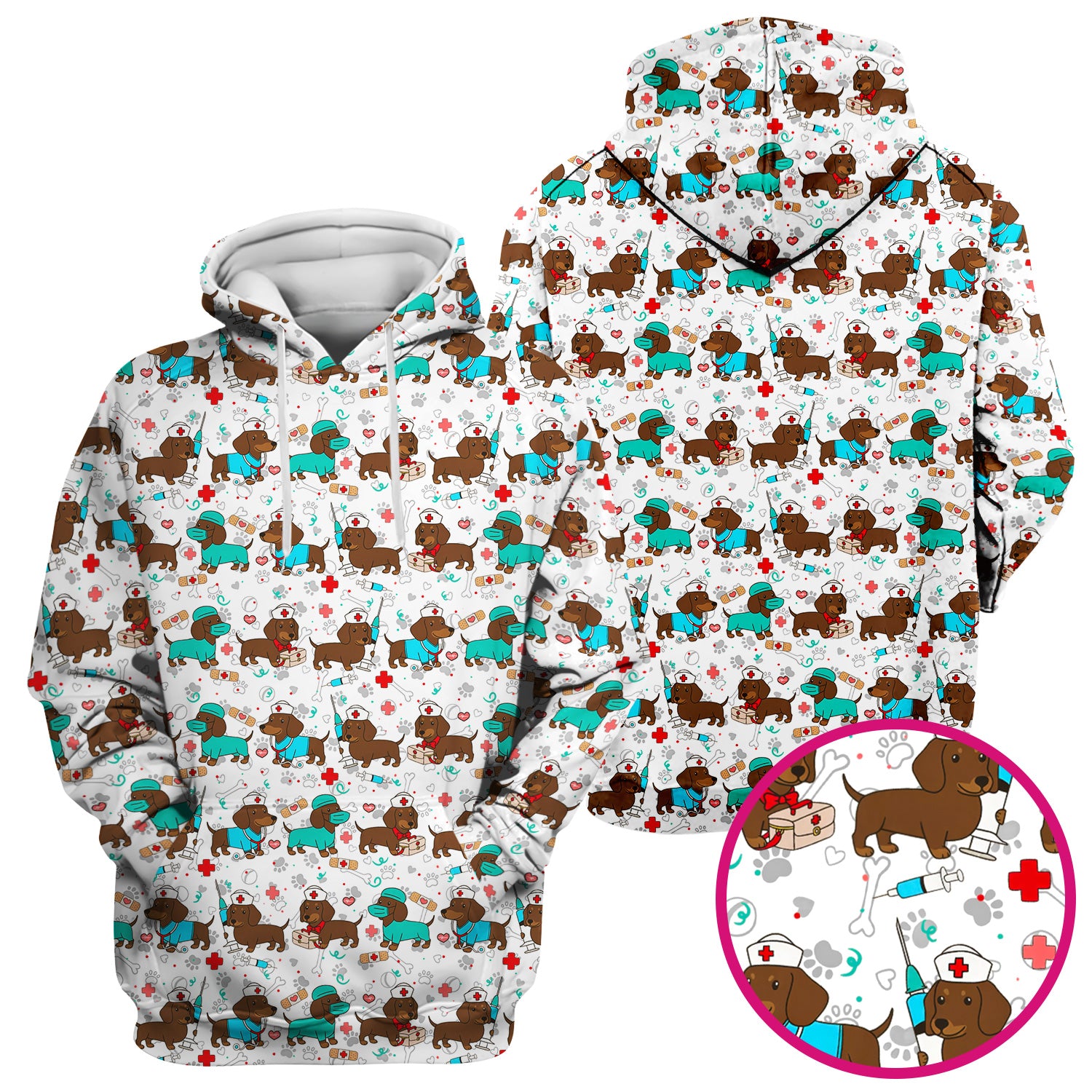 Cute Wiener Dog Dachshund Nurse Scrub Top, Funny Dachshund Dog Scrubs Shirt, Breathable Fabrics Nursing Uniform