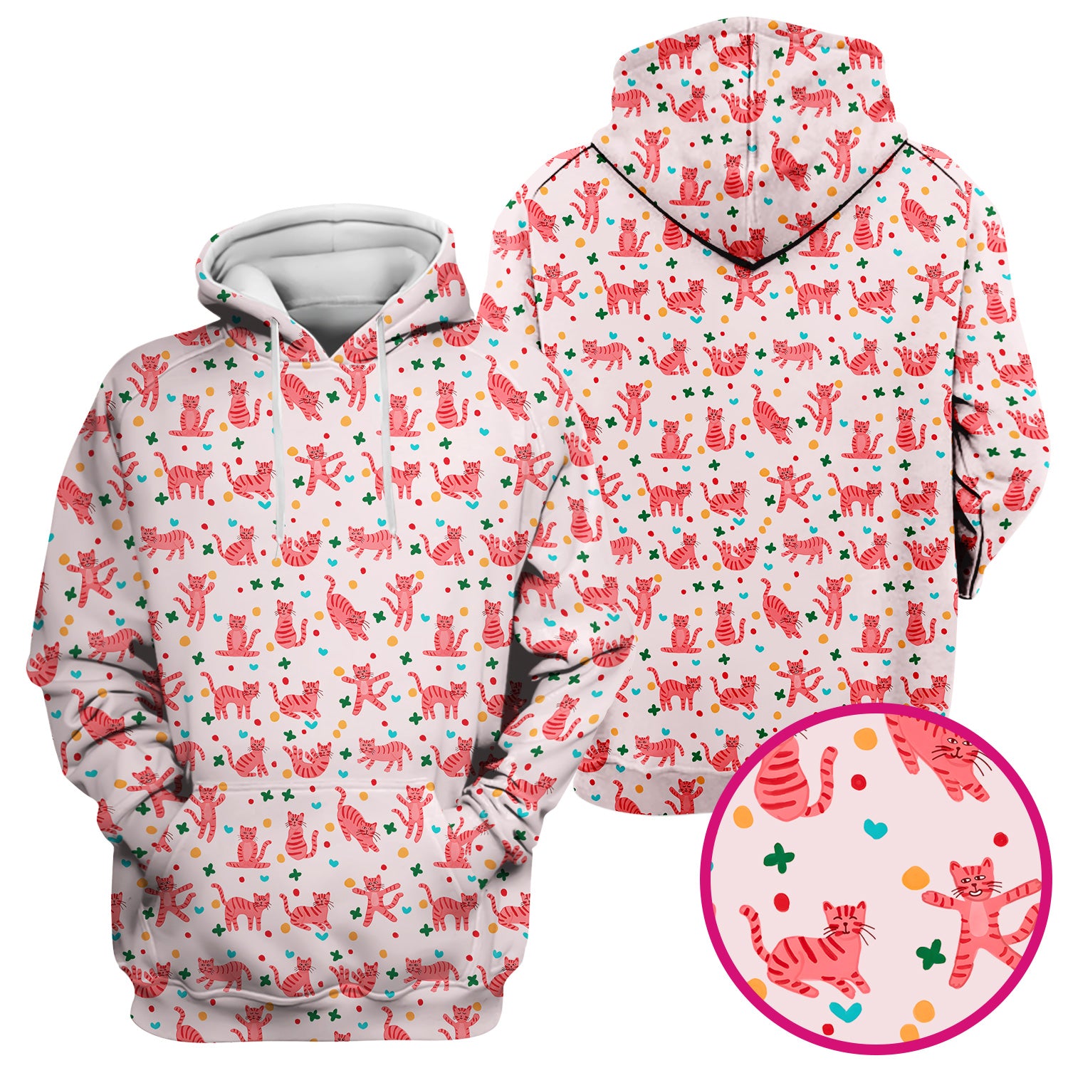 Cute Pink Cat Pattern Scrub Top, Comfortable Scrubs for Nurses