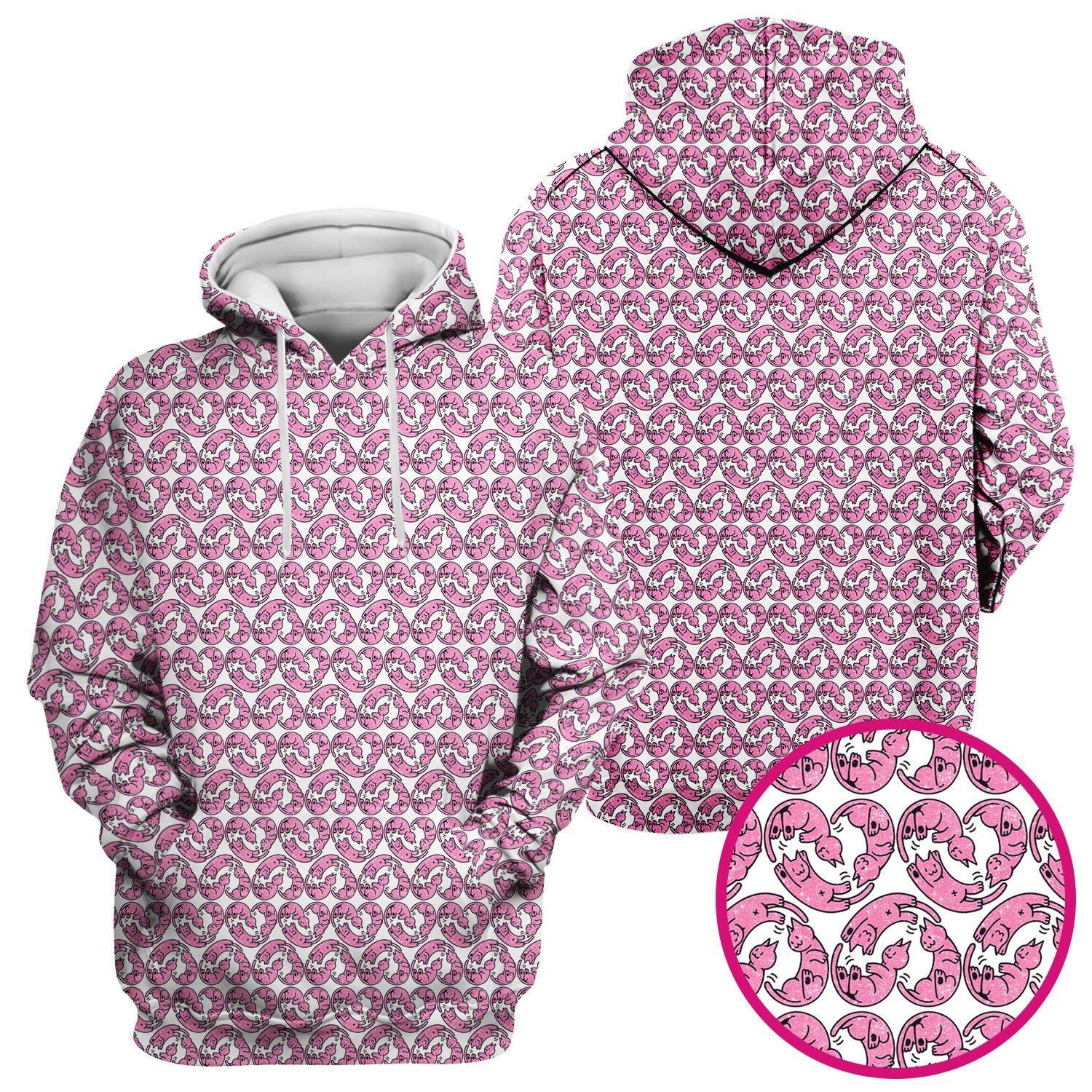 Cute Pink Cat Cartoon Pattern Scrub Top, Comfortable Scrubs for Nurses