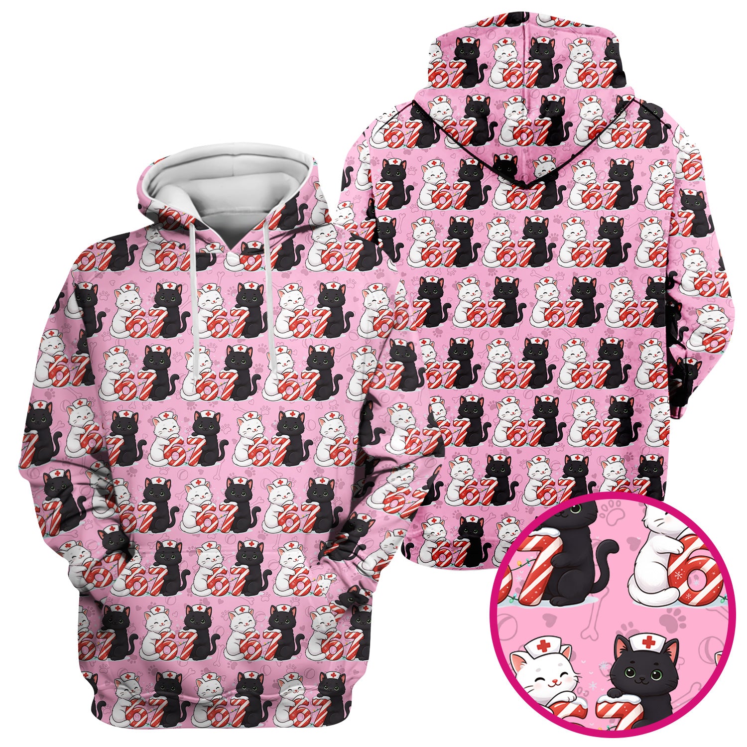Xmas Cat Pattern Scrub Top, Christmas Nurse Six Seven With Cat Scrub Shirt, Breathable Fabrics Nursing Uniform