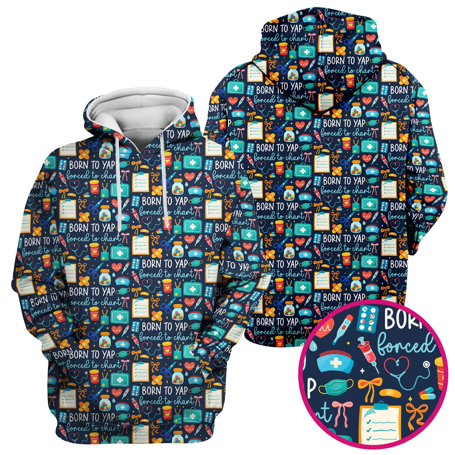 Born To Yap Medical Tools Pattern Scrub Top, Comfortable Scrubs for Nurses