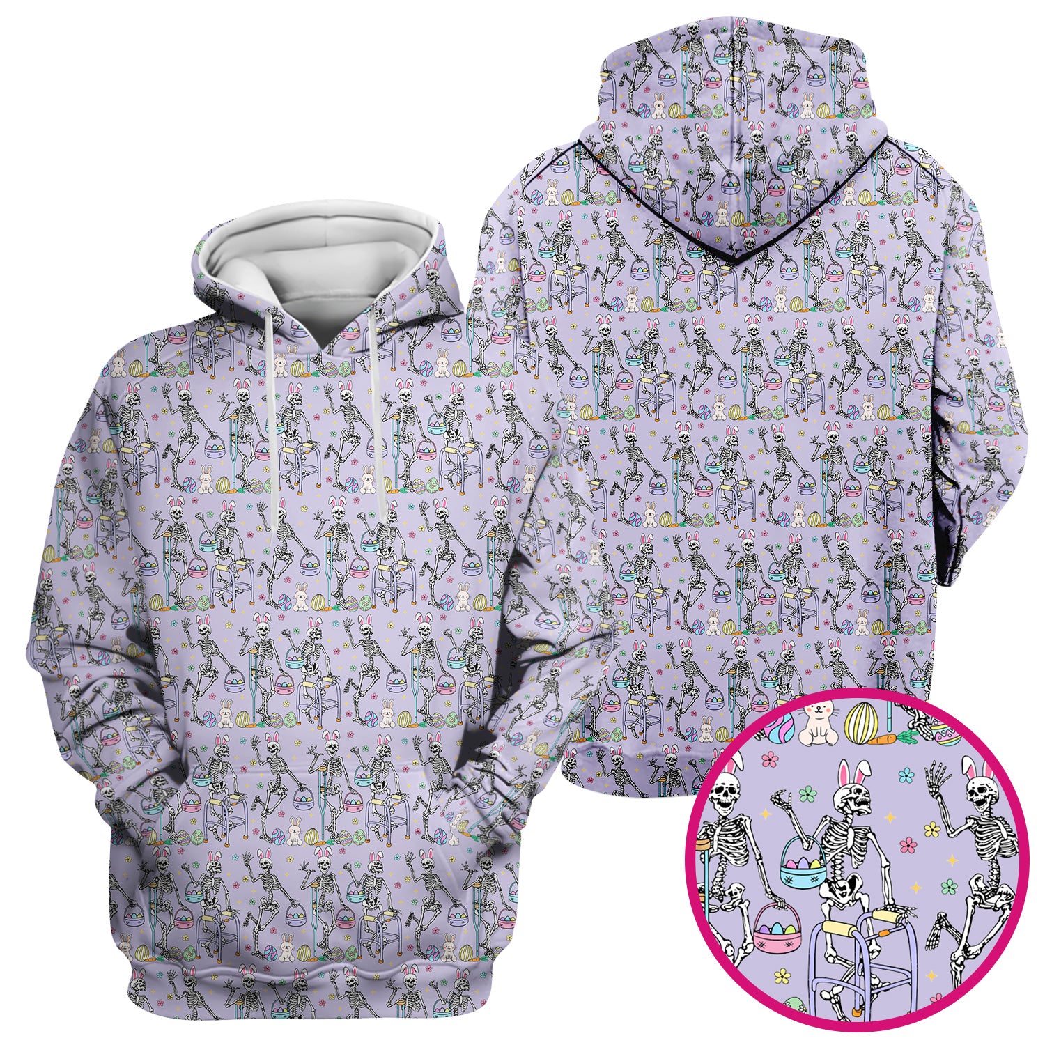 Fun Skeleton Bunny Easter Print Scrub Top, Comfortable Scrubs for Nurses