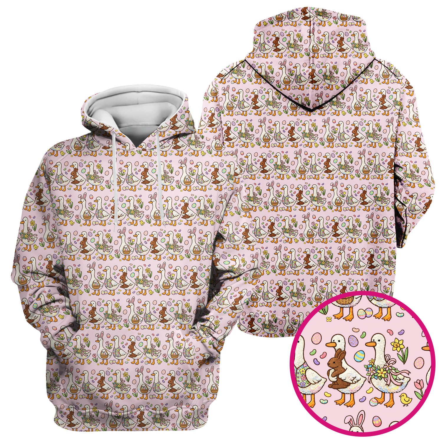 Easter Theme Duck and Bunny Egg Floral Print Scrub Top, Comfortable Scrubs for Nurses
