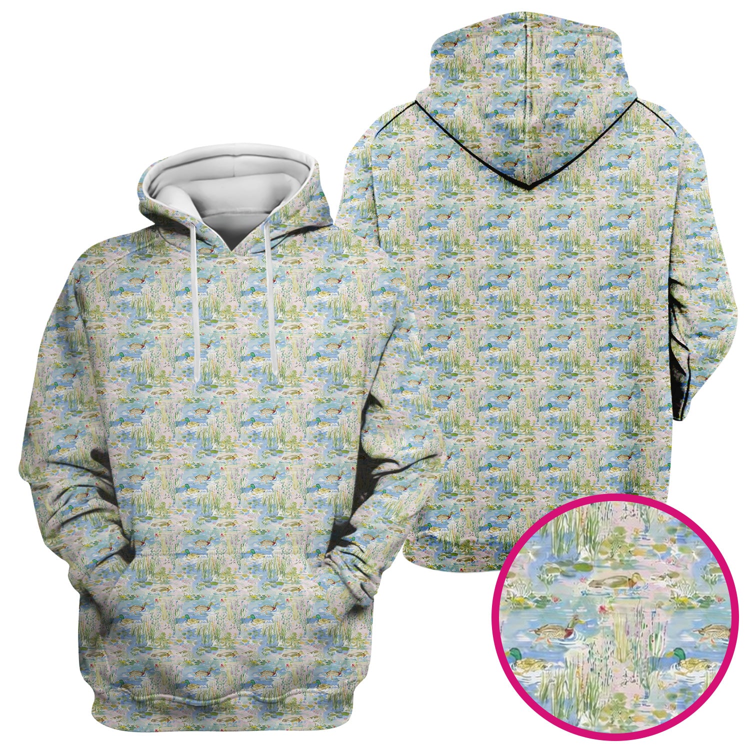 Ducks in Pond Water Pattern Scrub Top, Breathable Fabrics Nursing Uniform