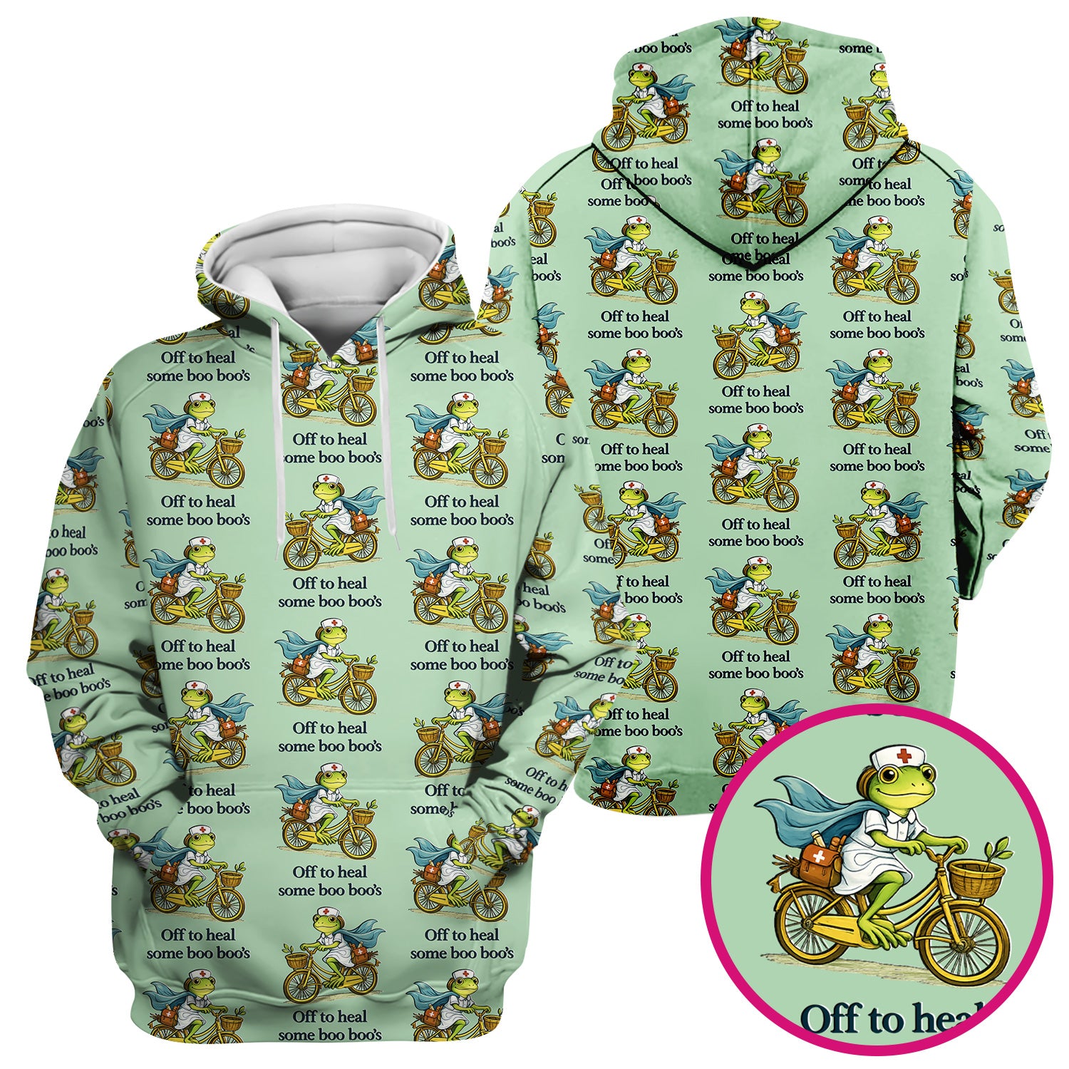 Funny Frog Nurse Cycling Pattern Scrub Top, Comfortable Scrubs for Nurses