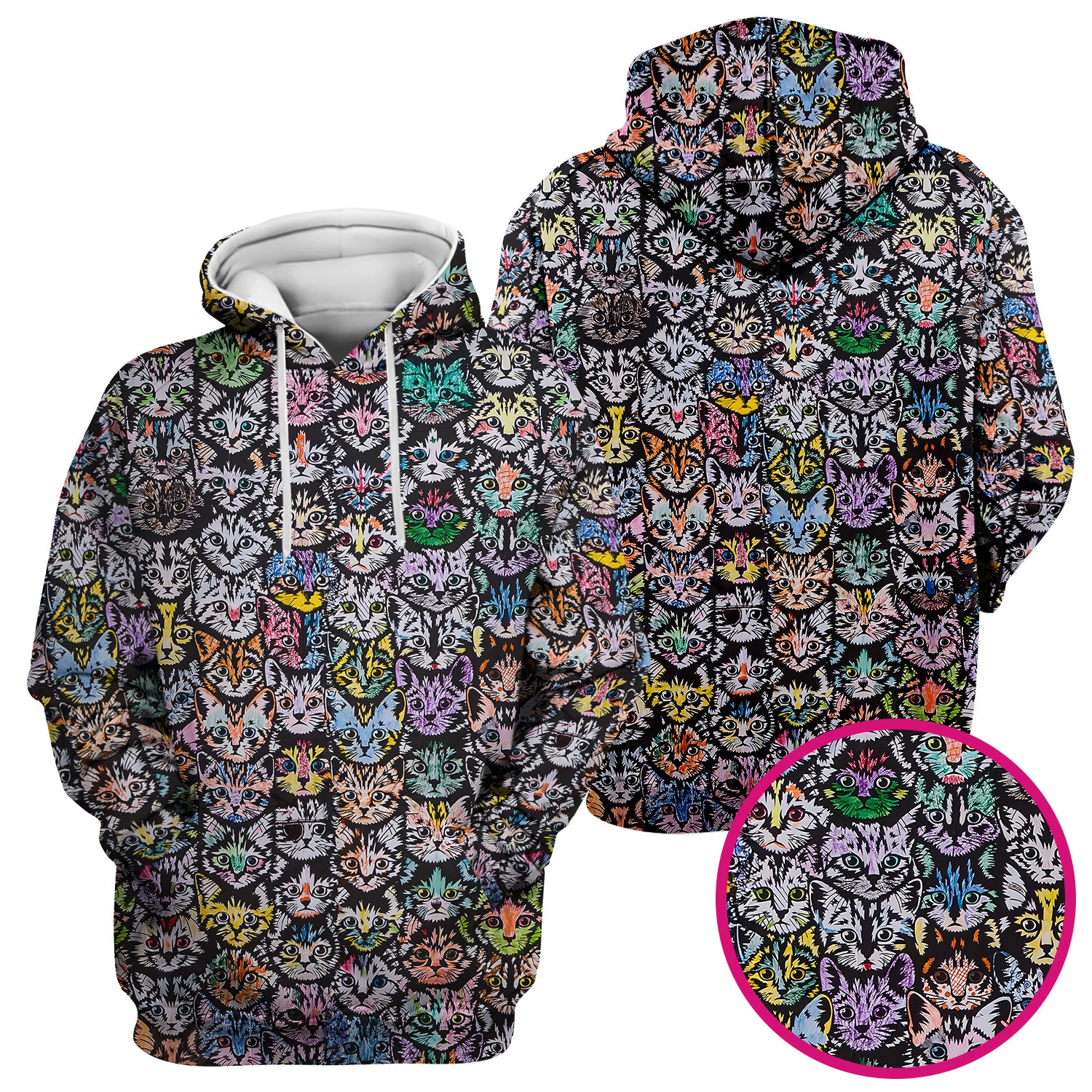 Colorful Cat Faces Pattern Scrub Top, Artistic Kitty Portrait Print, Breathable Fabrics Nursing Uniform