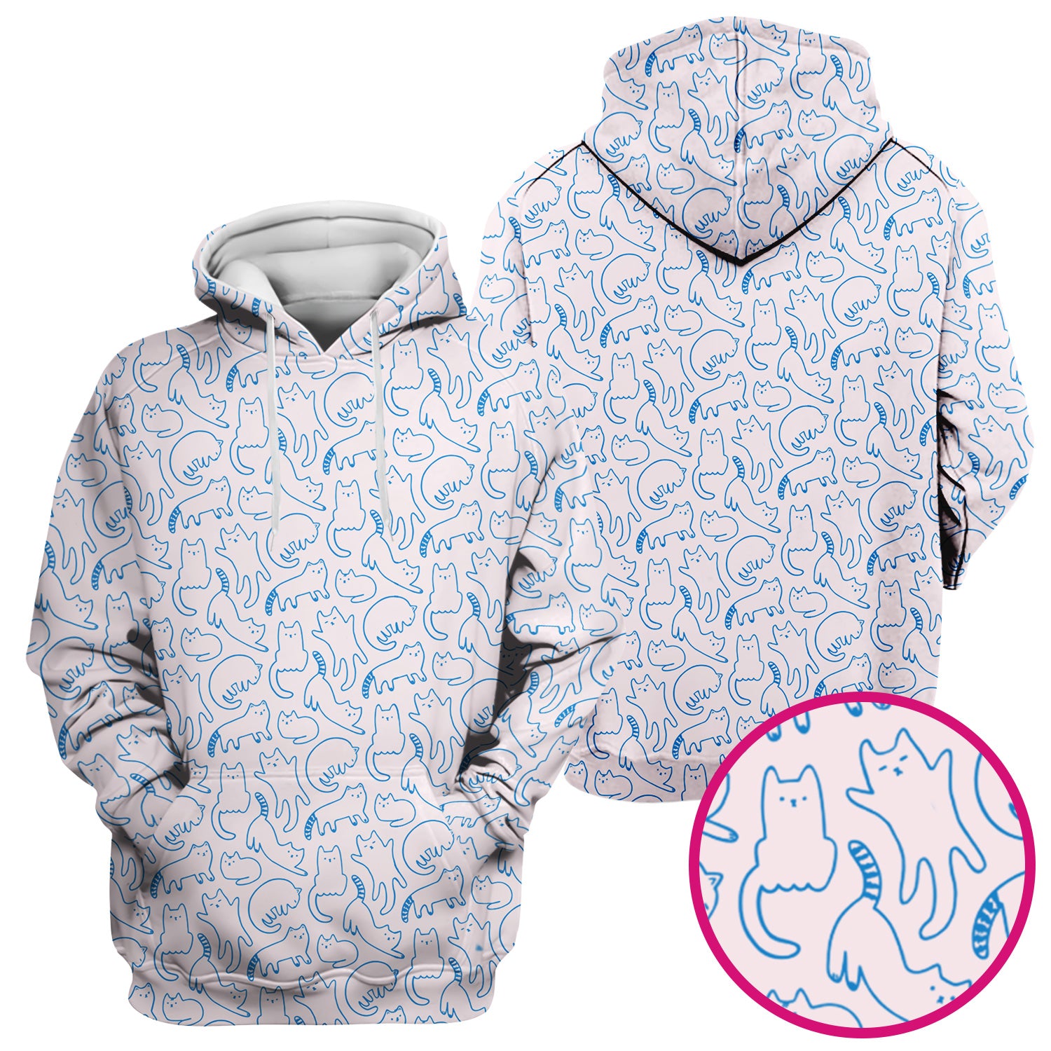 Artistic Cat Pattern Medical Scrub Top, Breathable Fabrics Nursing Uniform