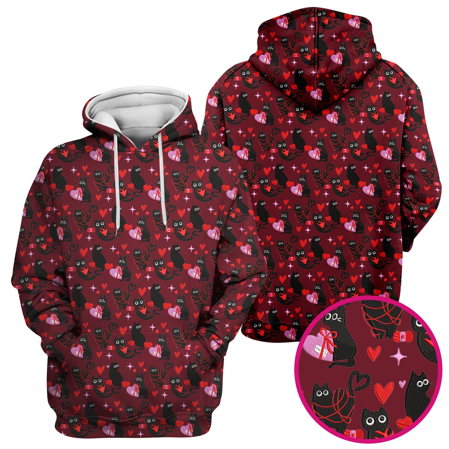 Valentine’s Day Scrub Top, Cute Black Cat With Heart Pattern Nurse Shirt, Breathable Fabrics Nursing Uniform