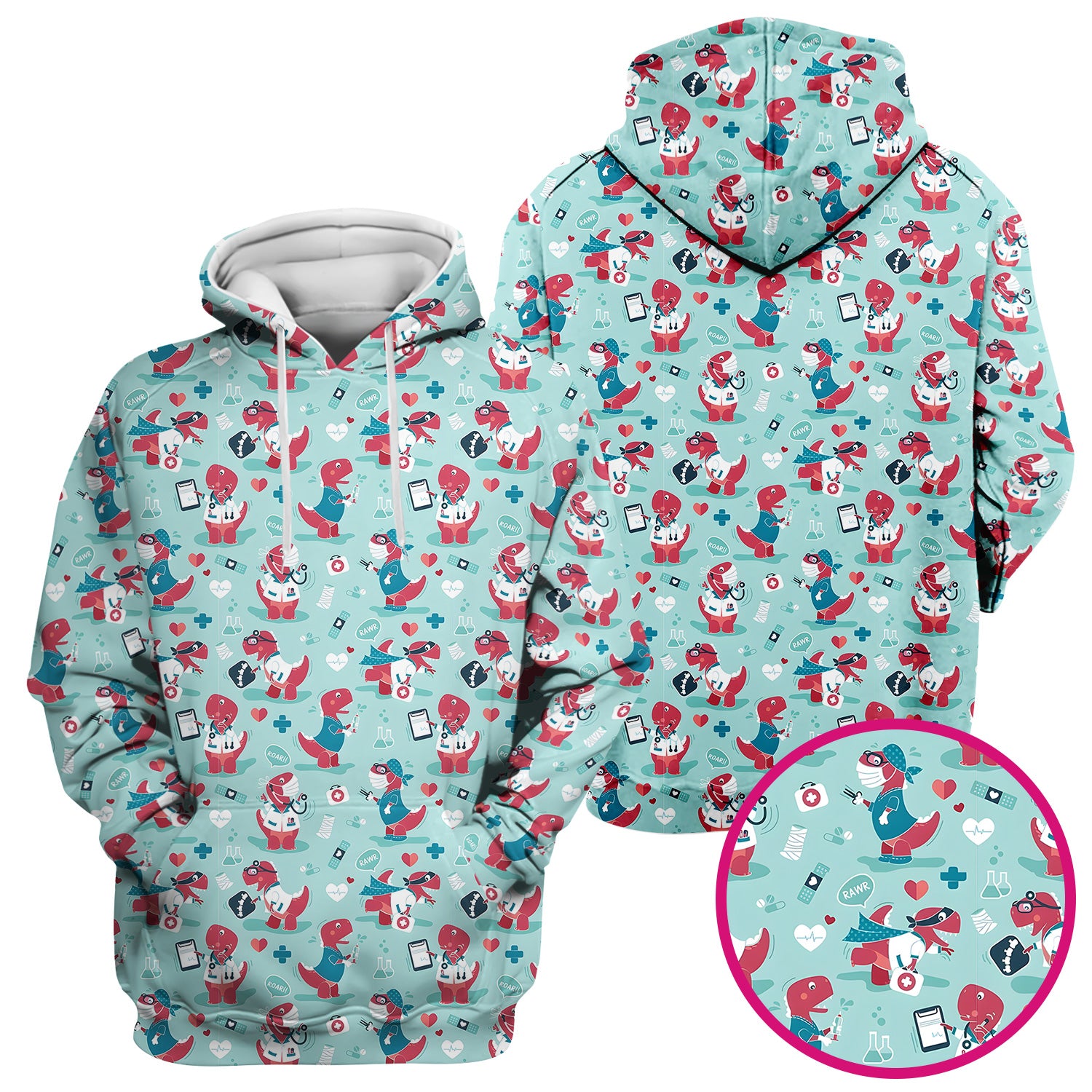 Cute Dinosaur Doctor Medical Pattern Scrub Top, Breathable Fabrics Nursing Uniform