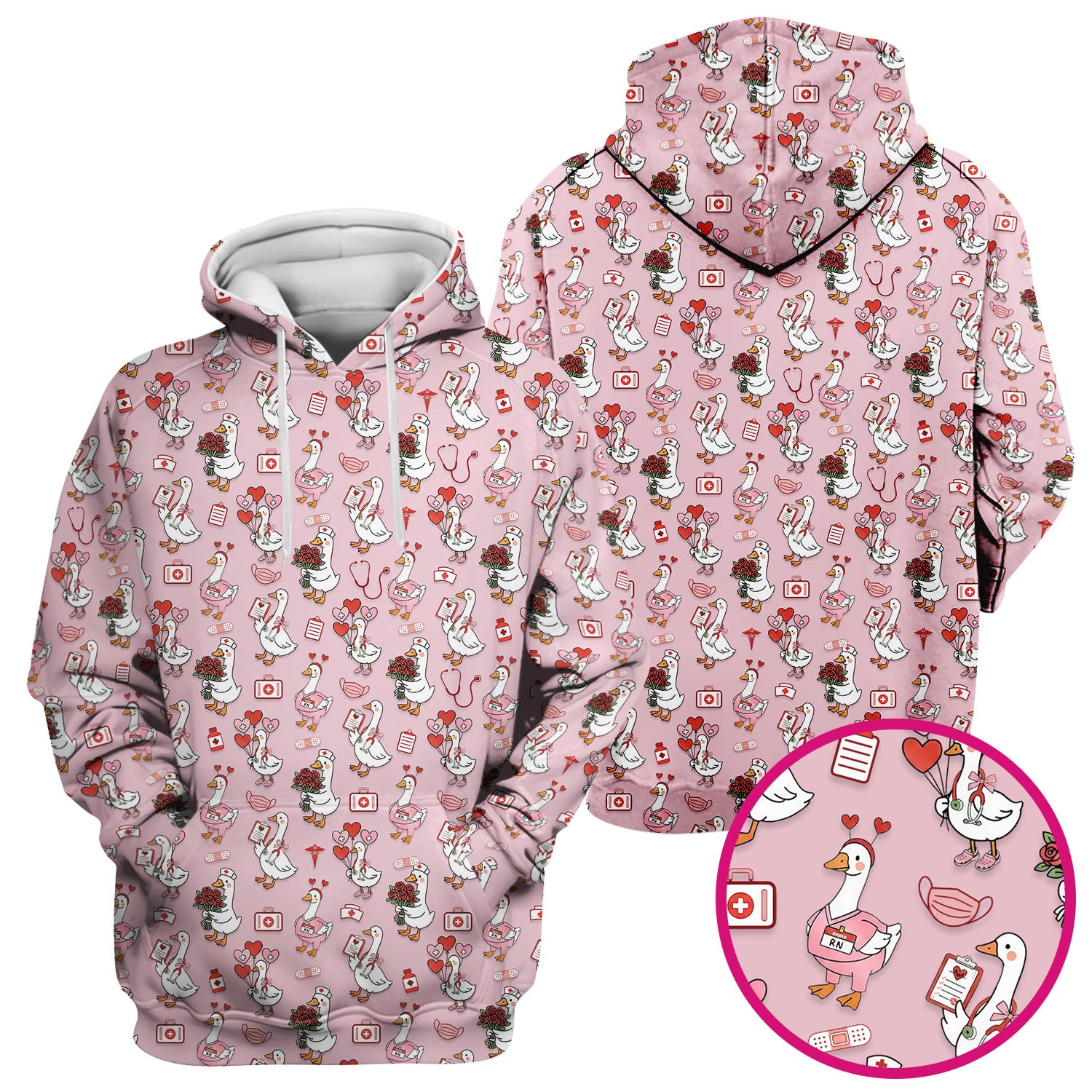 Cute Goose Nurse Medical Pattern Scrub Top, Comfortable Scrubs for Nurses