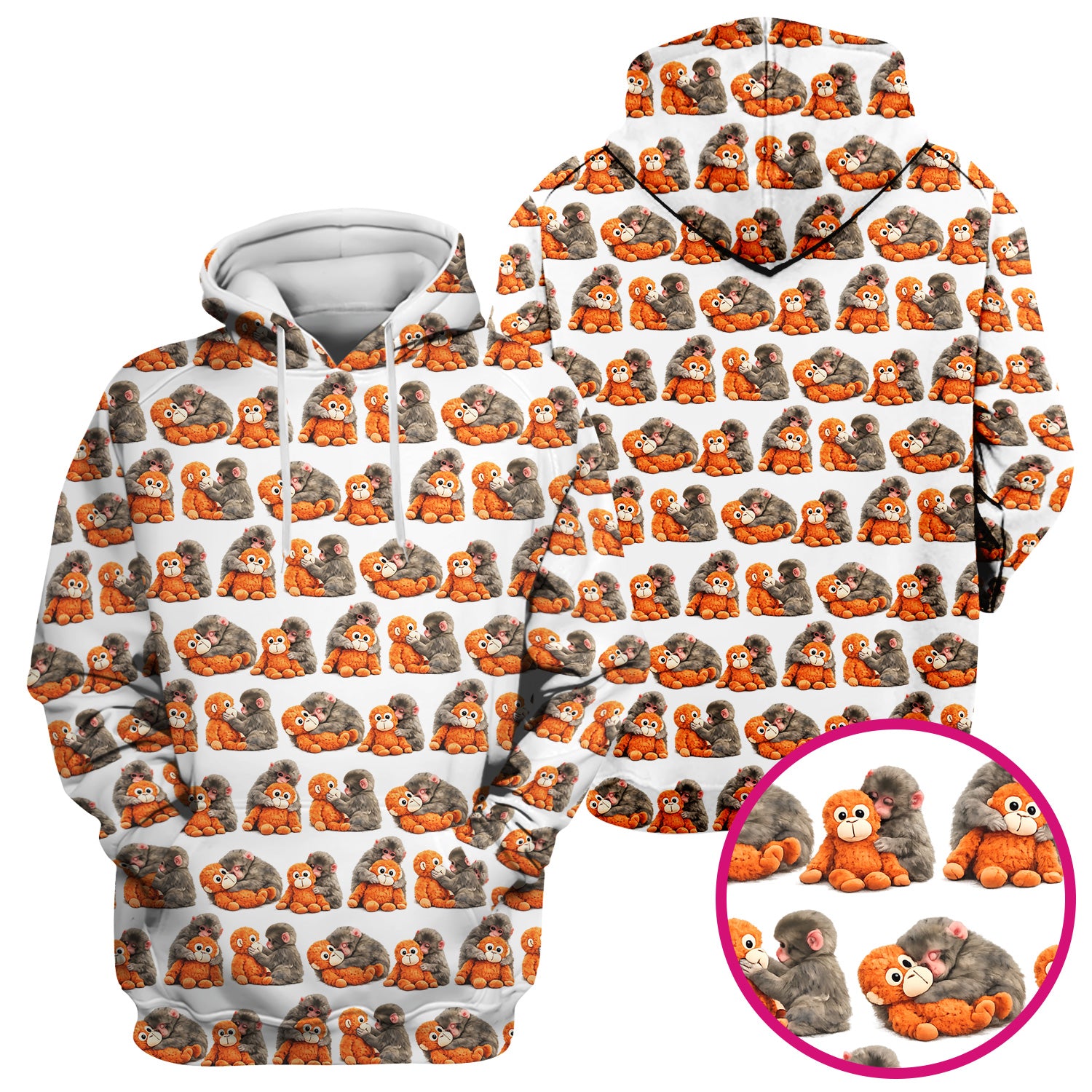 Cute Baby Monkey Plush Toy Animal Pattern Scrub Top, Breathable Medical Uniform Top