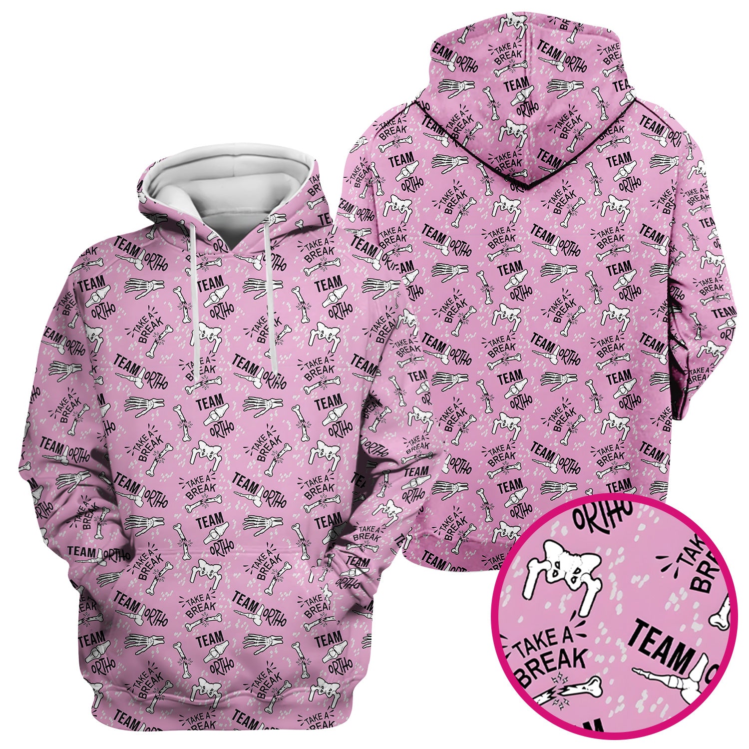Team Ortho Bone Joint Print Scrub Top, Breathable Fabrics Nursing Uniform