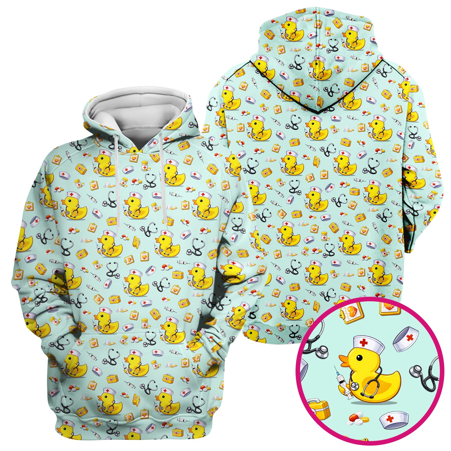 Playful Medical Duck Print Nurse Scrub Top, Comfortable Scrubs for Nurses