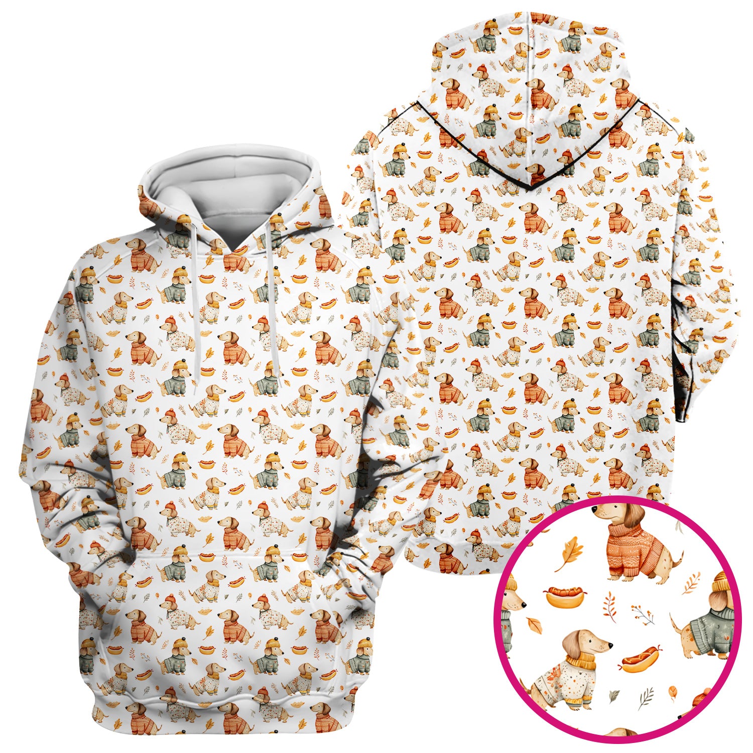 Autumn Dachshund Dog Sweater Print Scrub Top, Comfortable Scrubs for Nurses