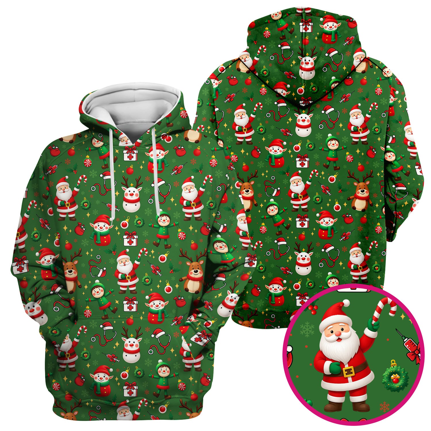 Santa Christmas Scrub Top - Cute Holiday Nurse Medical Shirt - Festive Reindeer Med Uniform for Women RN CNA LPN