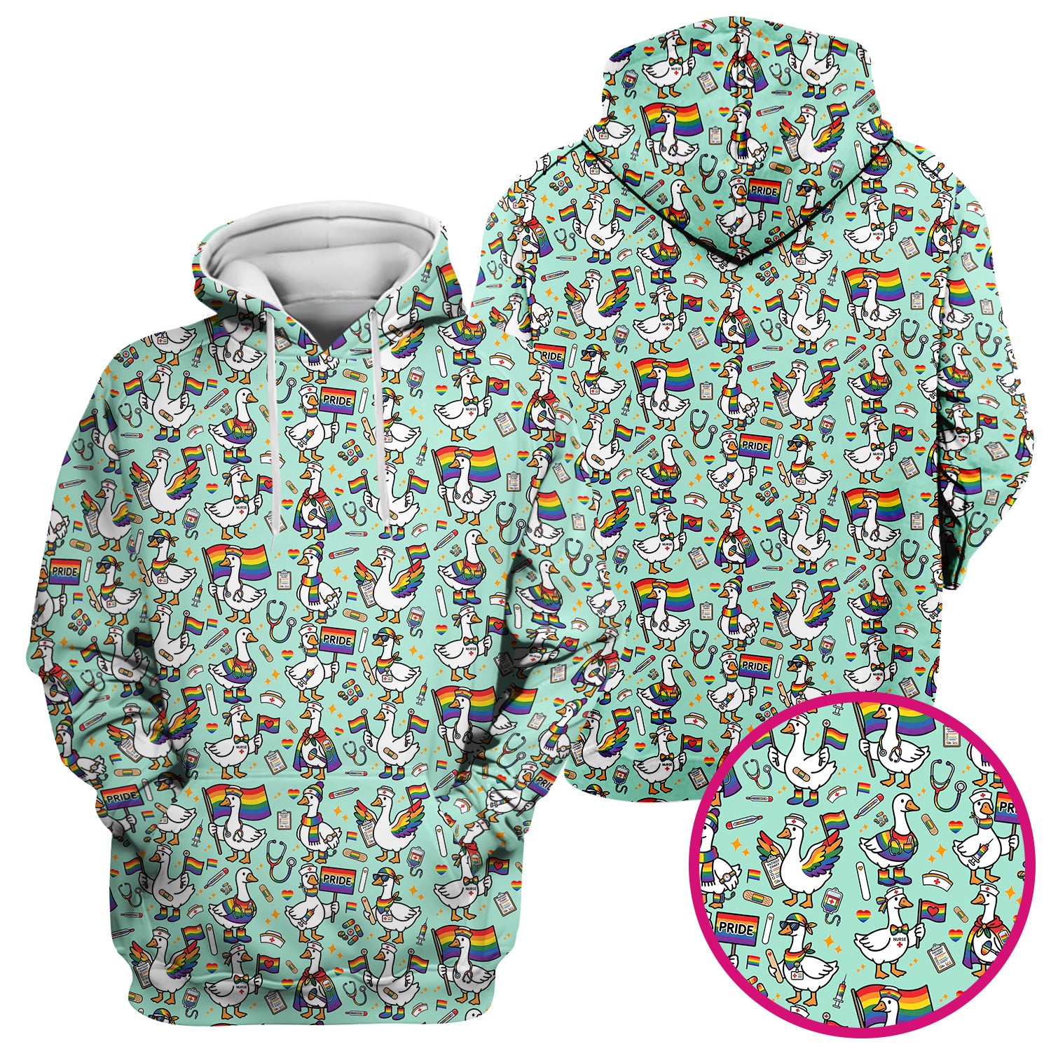 LGBT Pride Nurse Duck Pattern Scrub Top, Breathable Fabrics Nursing Uniform