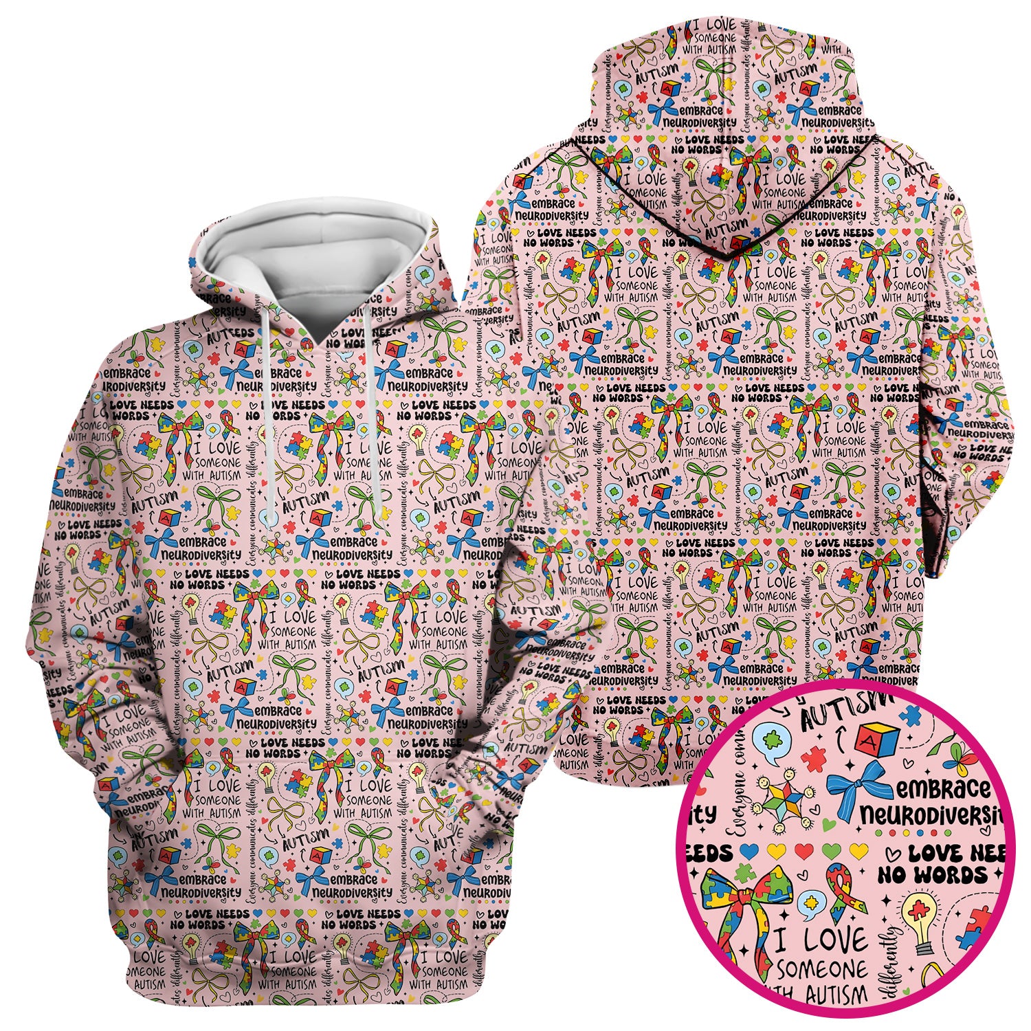 Autism Awareness Puzzle Ribbon Pattern Scrub Top, Breathable Fabrics Nursing Uniform