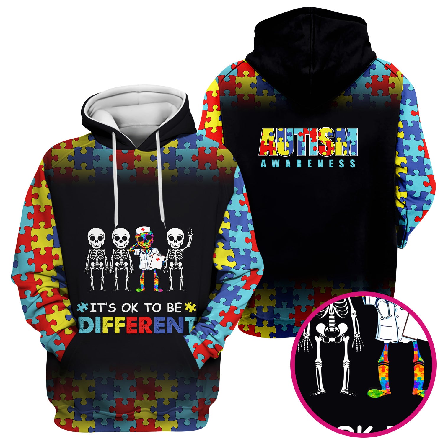 Autism Puzzle Skeleton Nurse It's OK to Be Different Scrub Top, Comfortable Scrubs for Nurses