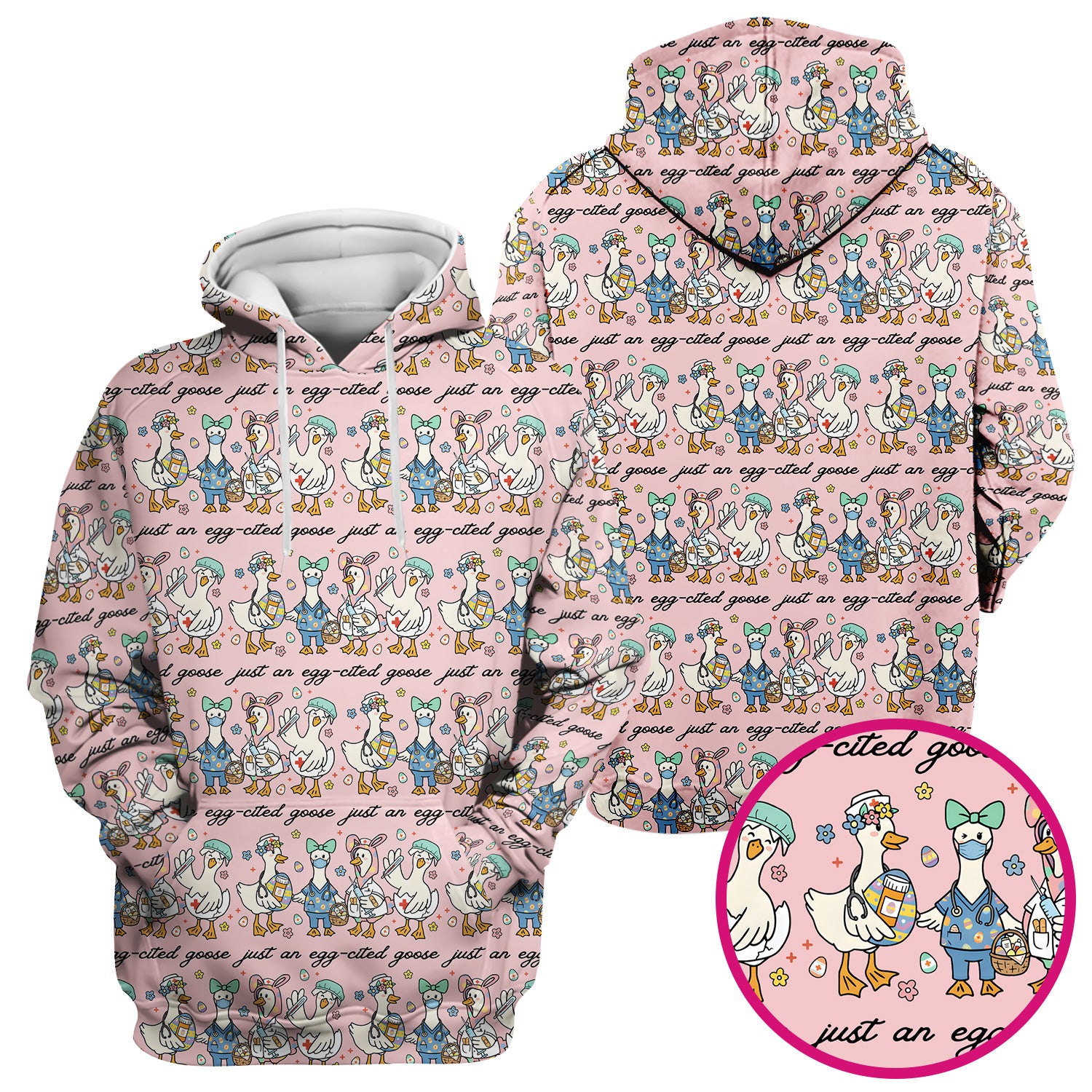 Funny Easter Nurse Goose Pattern Scrub Top, Comfortable Scrubs for Nurses