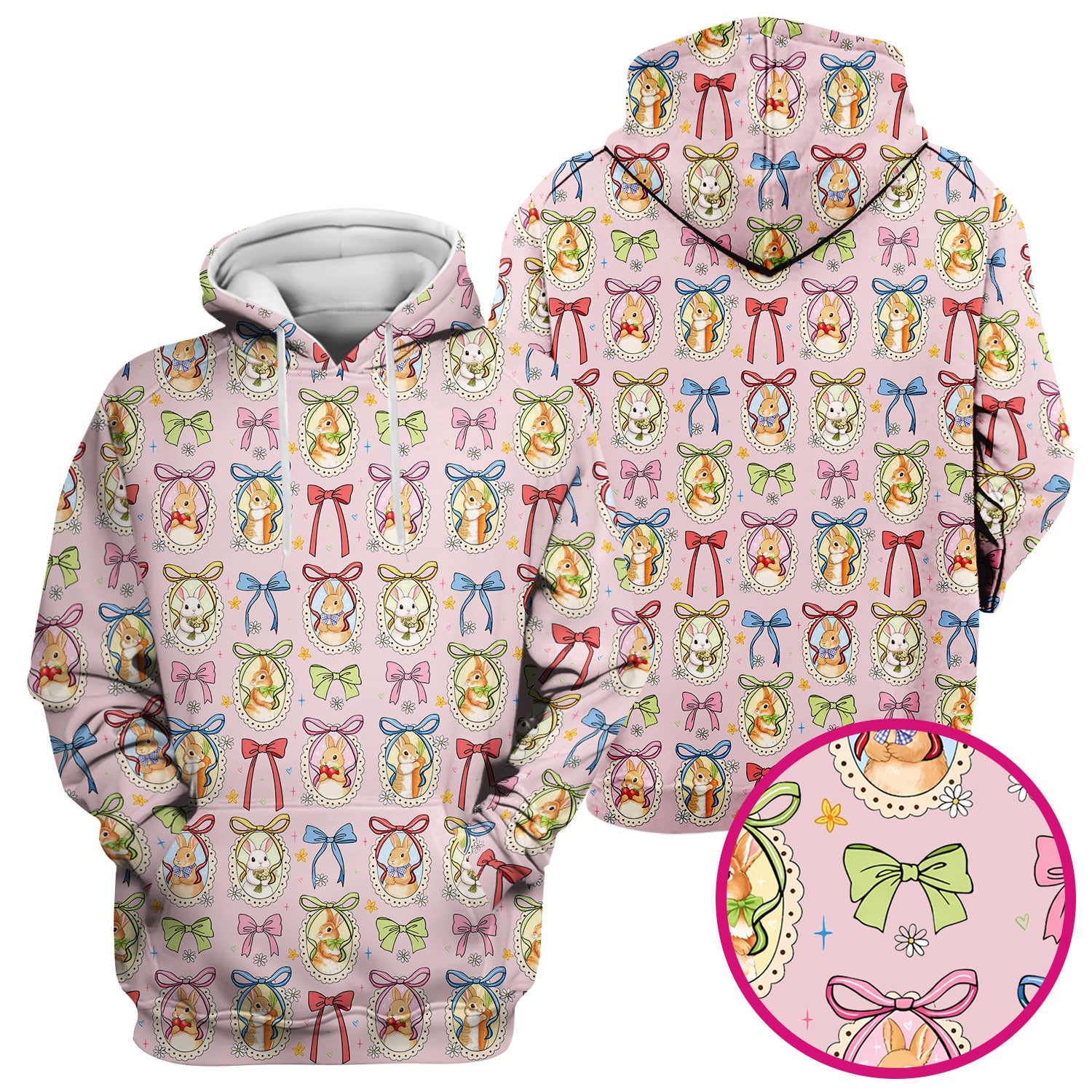 Cute Easter Bunny Cameo Colorful Bow Pattern Scrub Top, Breathable Fabrics Nursing Uniform