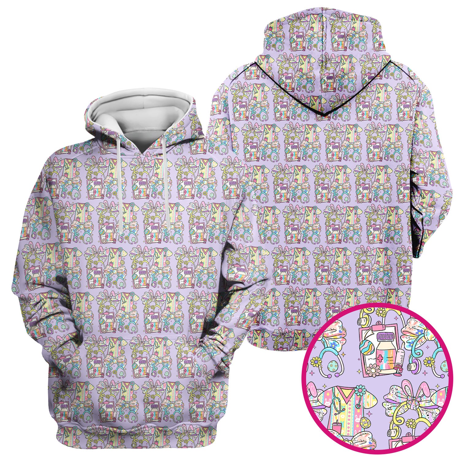 Colorful Nurse Scrub Supplies Pattern Scrub Top, Breathable Fabrics Nursing Uniform