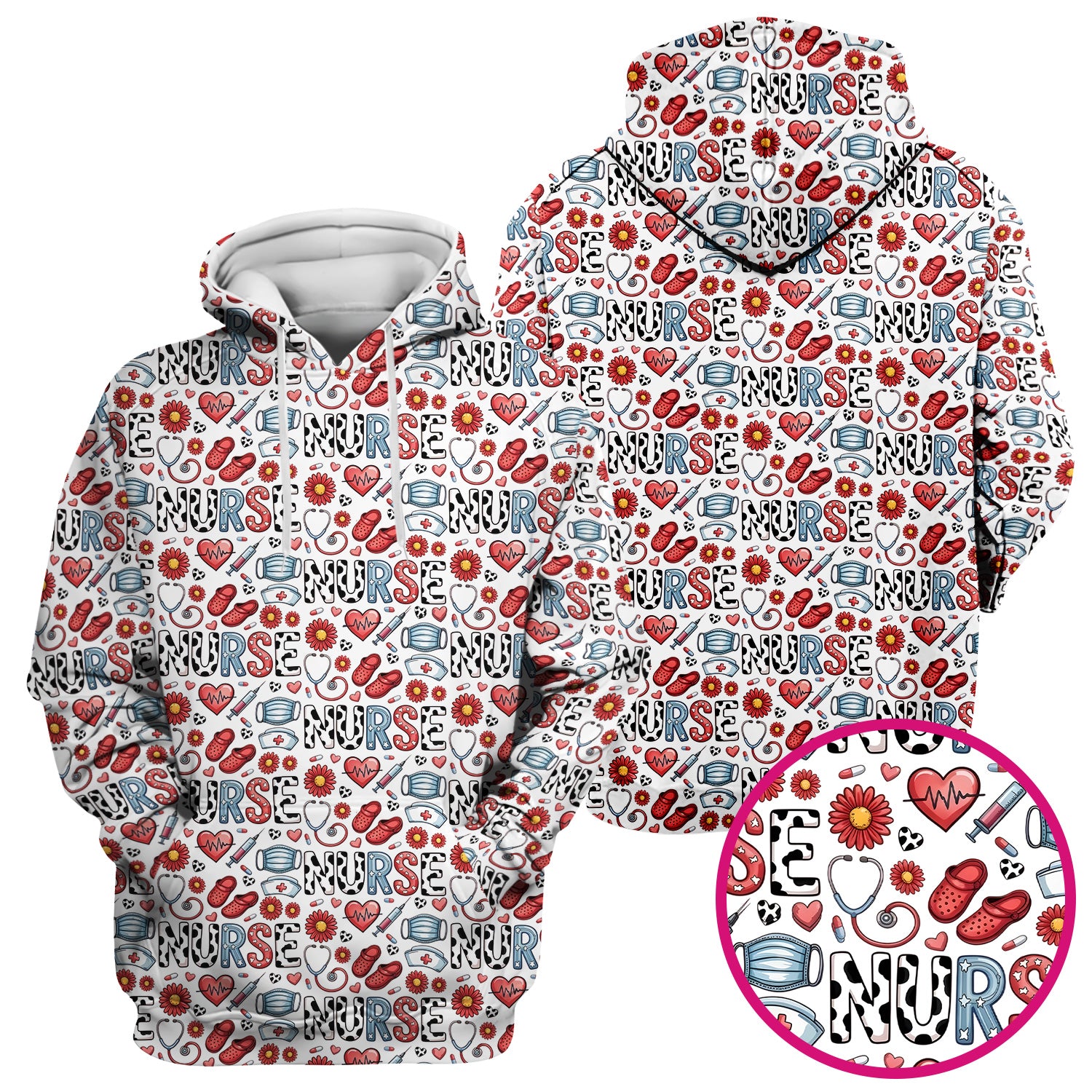 Cute Nurse Medical Icon Pattern Scrub Top, Comfortable Scrubs for Nurses