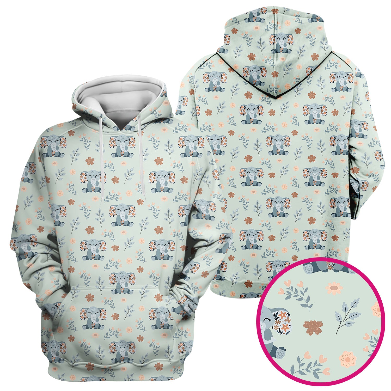 Cute Elephant Floral Print Scrub Top, Comfortable Scrubs for Nurses