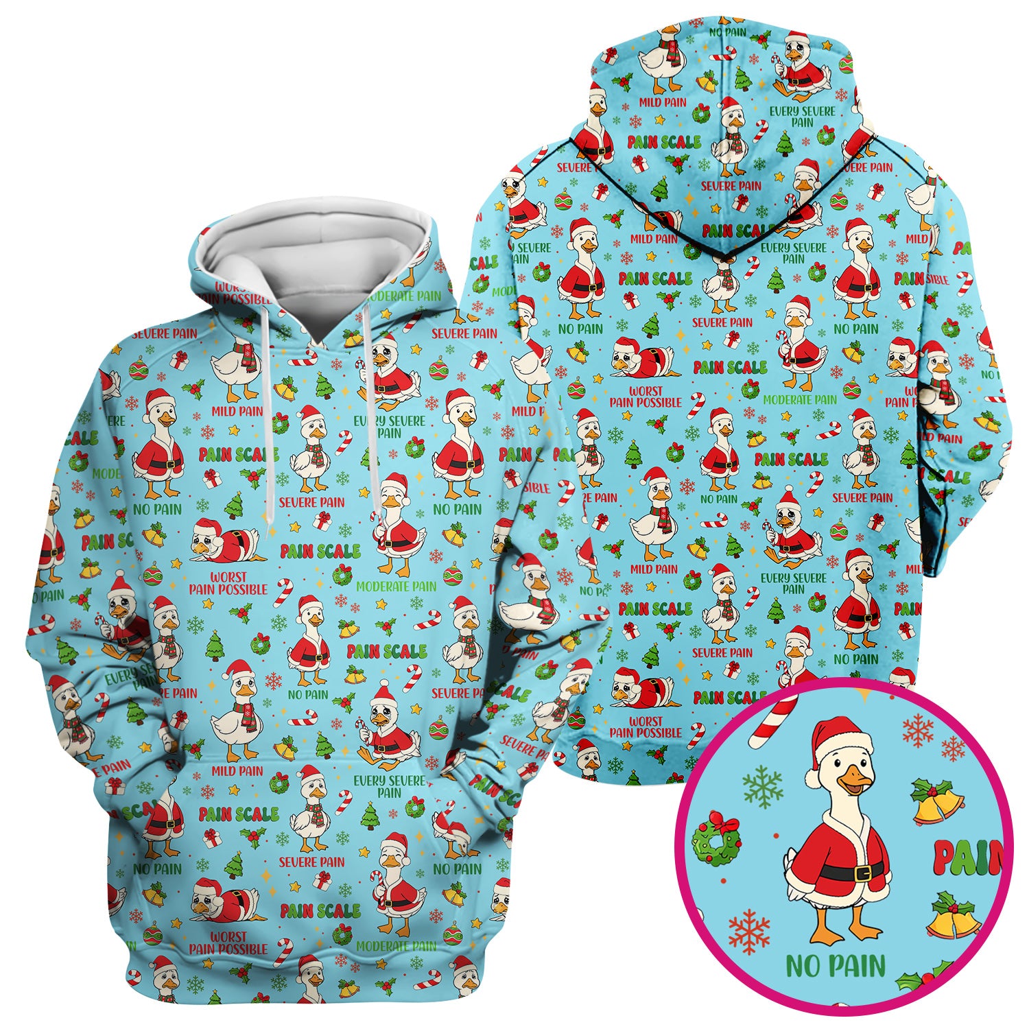 Funny Goose Christmas Scrub Top - Pain Scale Nurse Pattern Shirt - Cute Holiday Medical Scrubs for Women