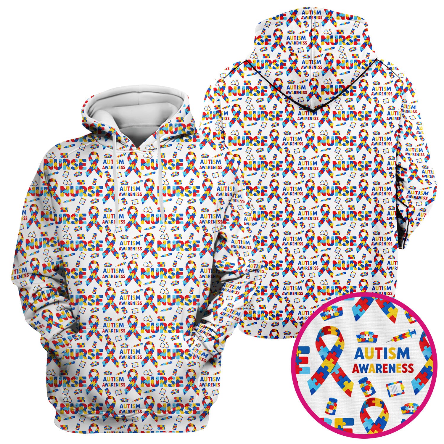 Autism Awareness Nurse Puzzle Ribbon Print Scrubs, Comfortable Scrubs for Nurses