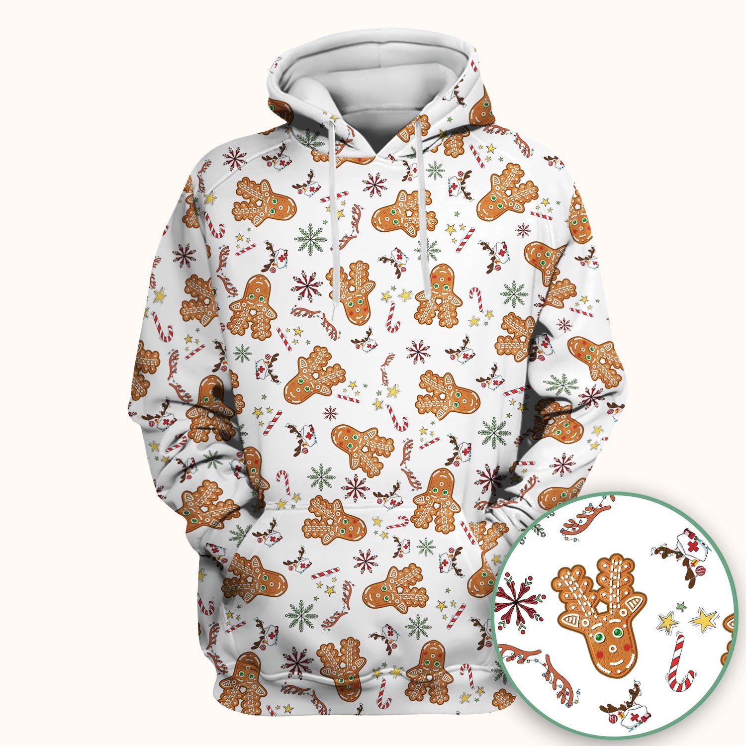 Gingerbread Cookies Reindeer Scrub Top - Funny Christmas Gingerbread Breathable Med Uniform - Comfortable Scrubs for RN CNA LPN